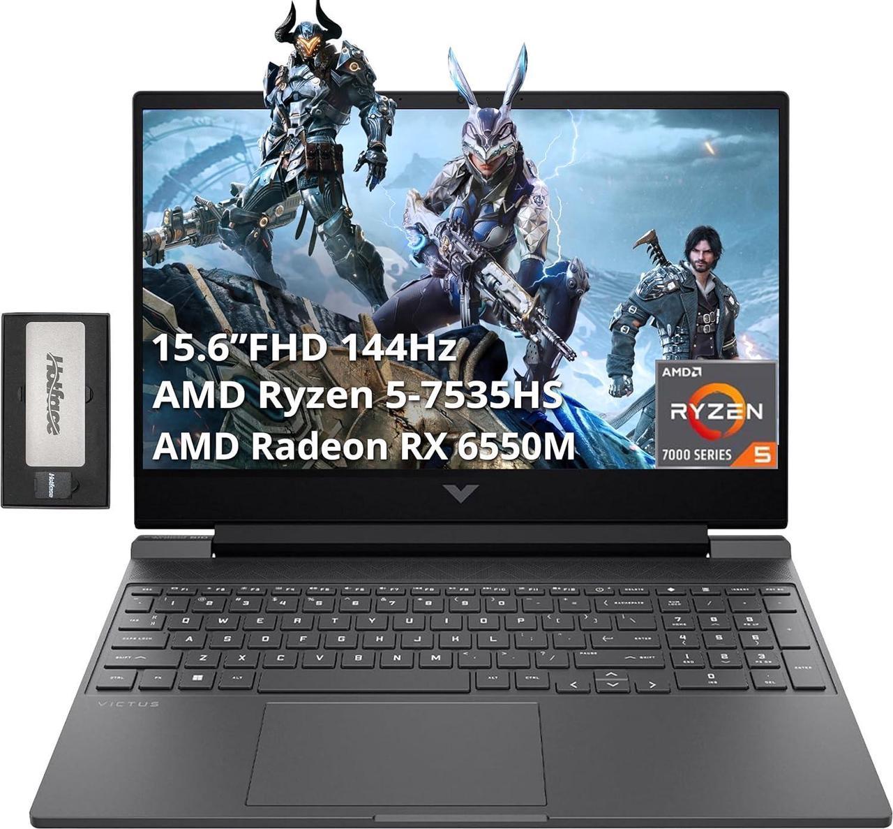 HP Victus 15.6" Full HD 144Hz Gaming Laptop, AMD Ryzen 5-7535HS, 32GB DDR5 RAM, 1TB PCIe SSD, AMD Radeon RX 6550M, Backlit Keyboard, Win 11 Home, Silver, 256GB Docking Station Set