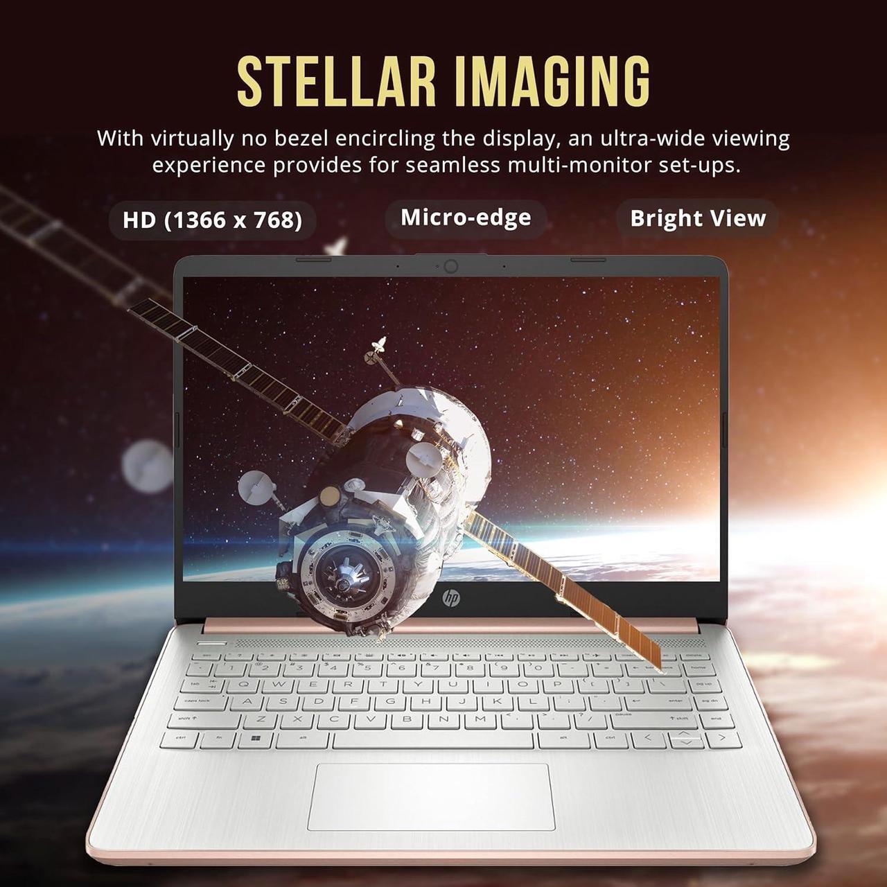 Alt view image 4 of 7 - HP Stream 14" HD Laptop, Intel Celeron N4120, 8GB RAM, 128GB eMMC, Intel UHD Graphics, Webcam, 1 Year Office 365, Rose Gold, Win 11 S, 128GB Hotface USB Card