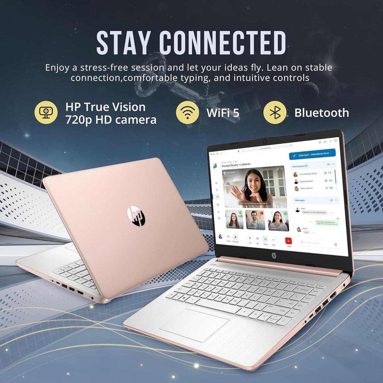 Alt view image 5 of 7 - HP Stream 14" HD Laptop, Intel Celeron N4120, 8GB RAM, 128GB eMMC, Intel UHD Graphics, Webcam, 1 Year Office 365, Rose Gold, Win 11 S, 128GB Hotface USB Card