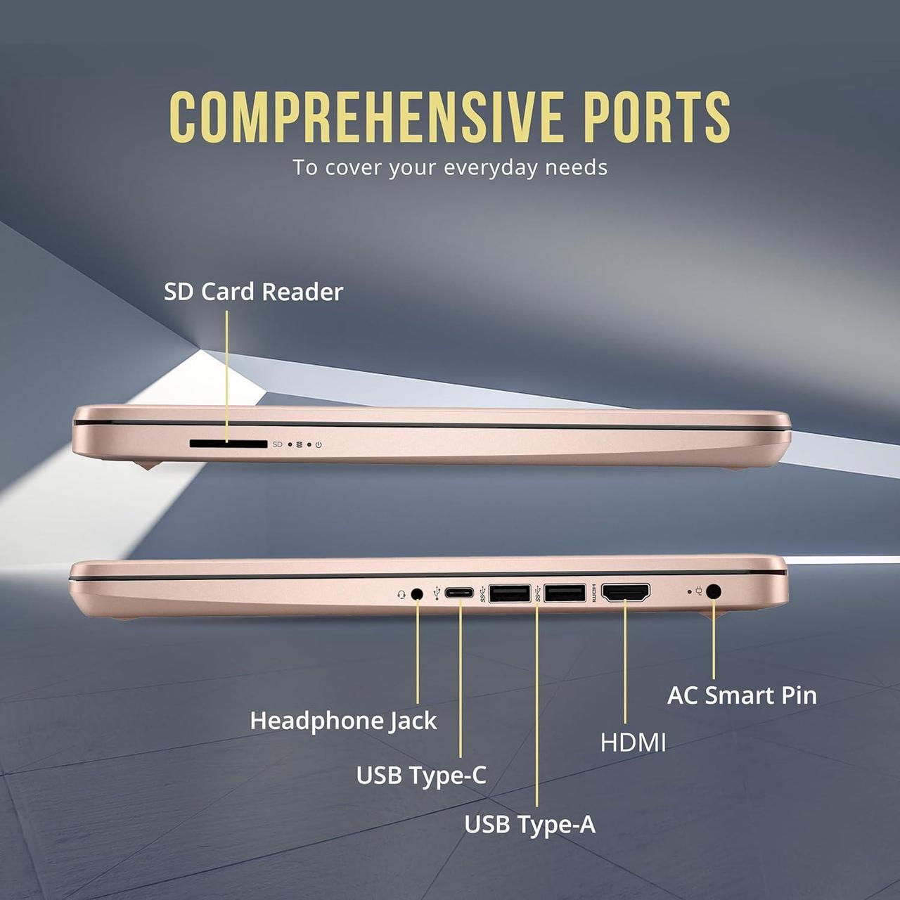 Alt view image 7 of 7 - HP Stream 14" HD Laptop, Intel Celeron N4120, 8GB RAM, 128GB eMMC, Intel UHD Graphics, Webcam, 1 Year Office 365, Rose Gold, Win 11 S, 128GB Hotface USB Card