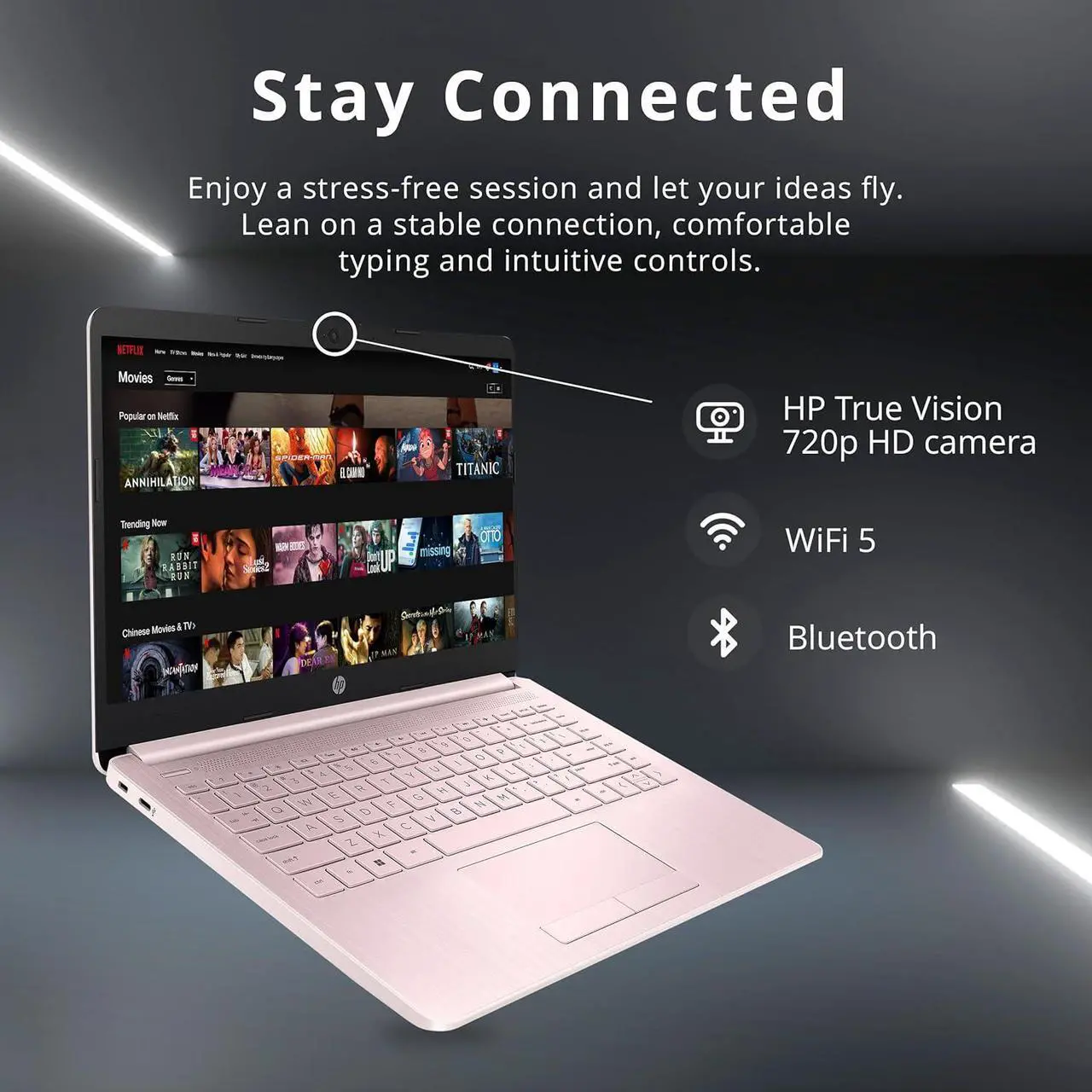 Alt view image 6 of 7 - HP Stream 14" HD Lightweight Laptop, Intel Celeron N4120, 16GB RAM, 224GB Storage(64GB eMMC + 160GB Docking Station), Intel UHD Graphics, HD Webcam, 1 Year Office 365, WiFi, Bluetooth, Win 11s, Pink