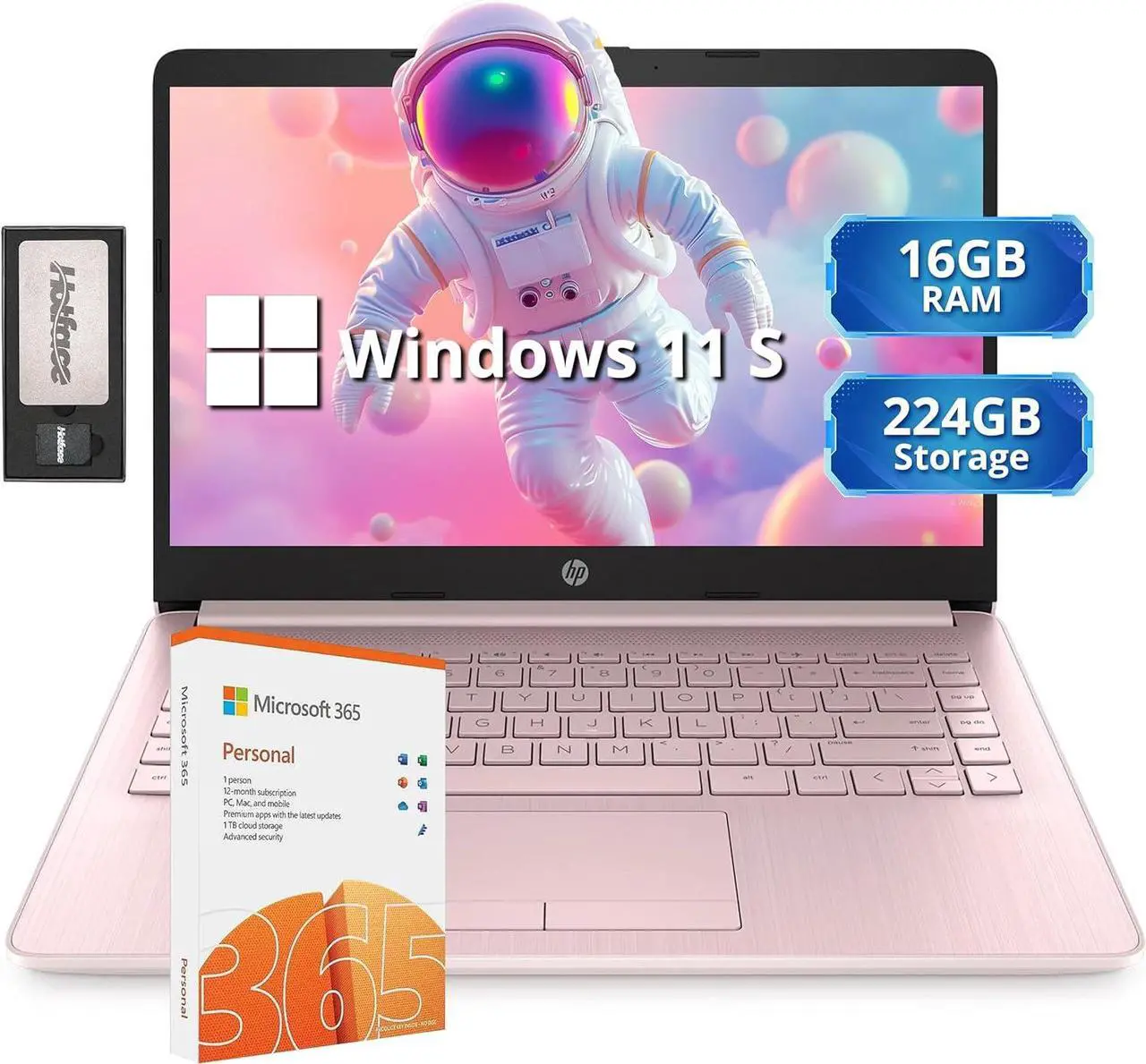 Main image of HP Stream 14" HD Lightweight Laptop, Intel Celeron N4120, 16GB RAM, 224GB Storage(64GB eMMC + 160GB Docking Station), Intel UHD Graphics, HD Webcam, 1 Year Office 365, WiFi, Bluetooth, Win 11s, Pink