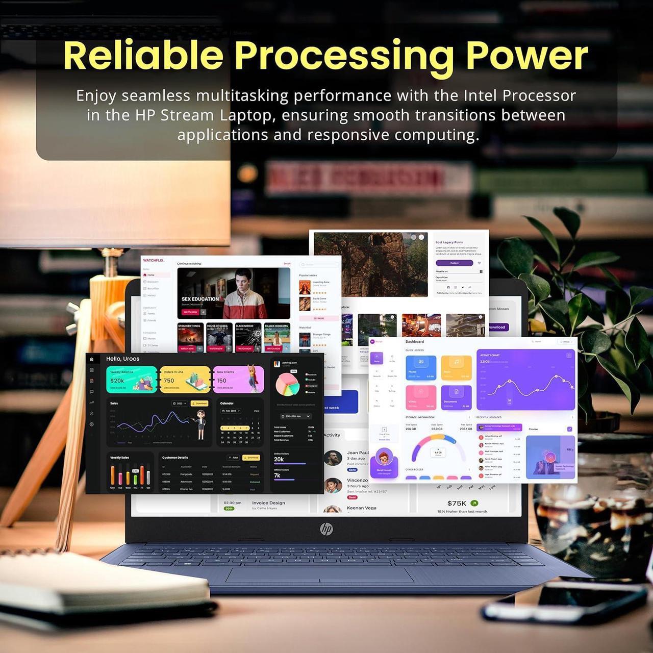 Alt view image 6 of 6 - HP Flagship 14" HD Laptop with 1 Year Office 365 | 16GB RAM | 1.22TB Storage(64GB EMMC & 160GB Docking Station Set & 1TB Cloud Storage) | Intel 4-Core Processor | Webcam | Win 11s | Blue