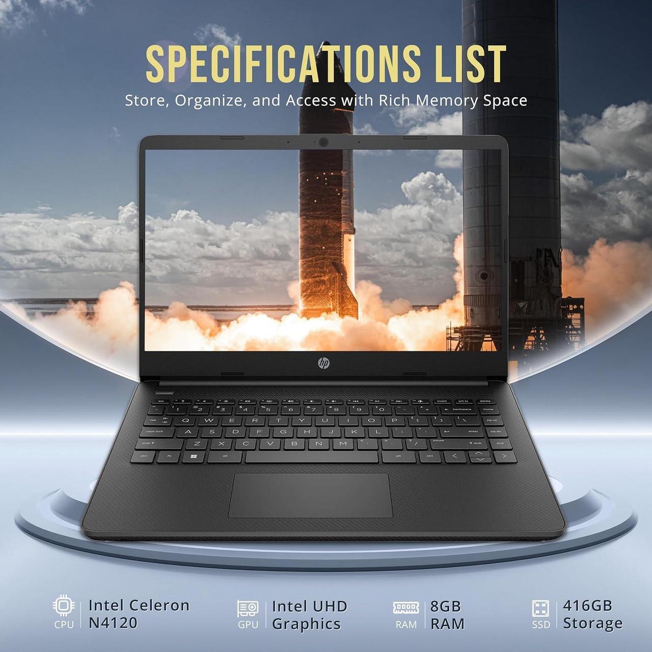 Alt view image 3 of 7 - HP Stream 14" HD BrightView Laptop, Intel Celeron N4120, 8GB RAM, 416GB Storage (128GB eMMC + 288GB Docking Station Set), Intel UHD Graphics, 720p Camera, Wi-Fi, 1 Year Office 365, Win 11 S, Black