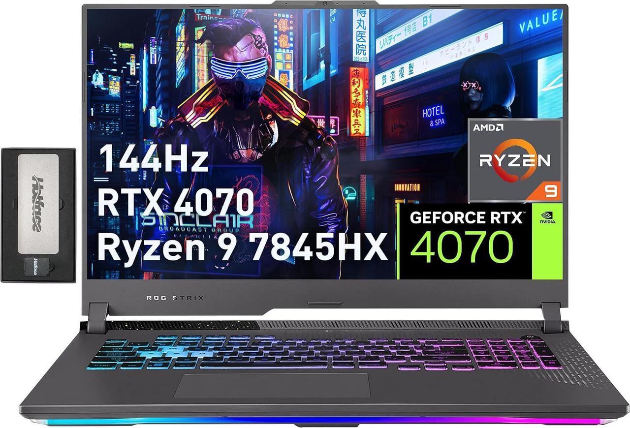 ASUS ROG Strix G17 17.3" FHD 144Hz Gaming Laptop, AMD Ryzen 9-7845HX, 32GB DDR5, 1TB PCIe SSD, NVIDIA GeForce RTX 4070, 4-Zone RGB Keyboard, VR Ready, Win 11, Gray, 256GB Docking Station Set