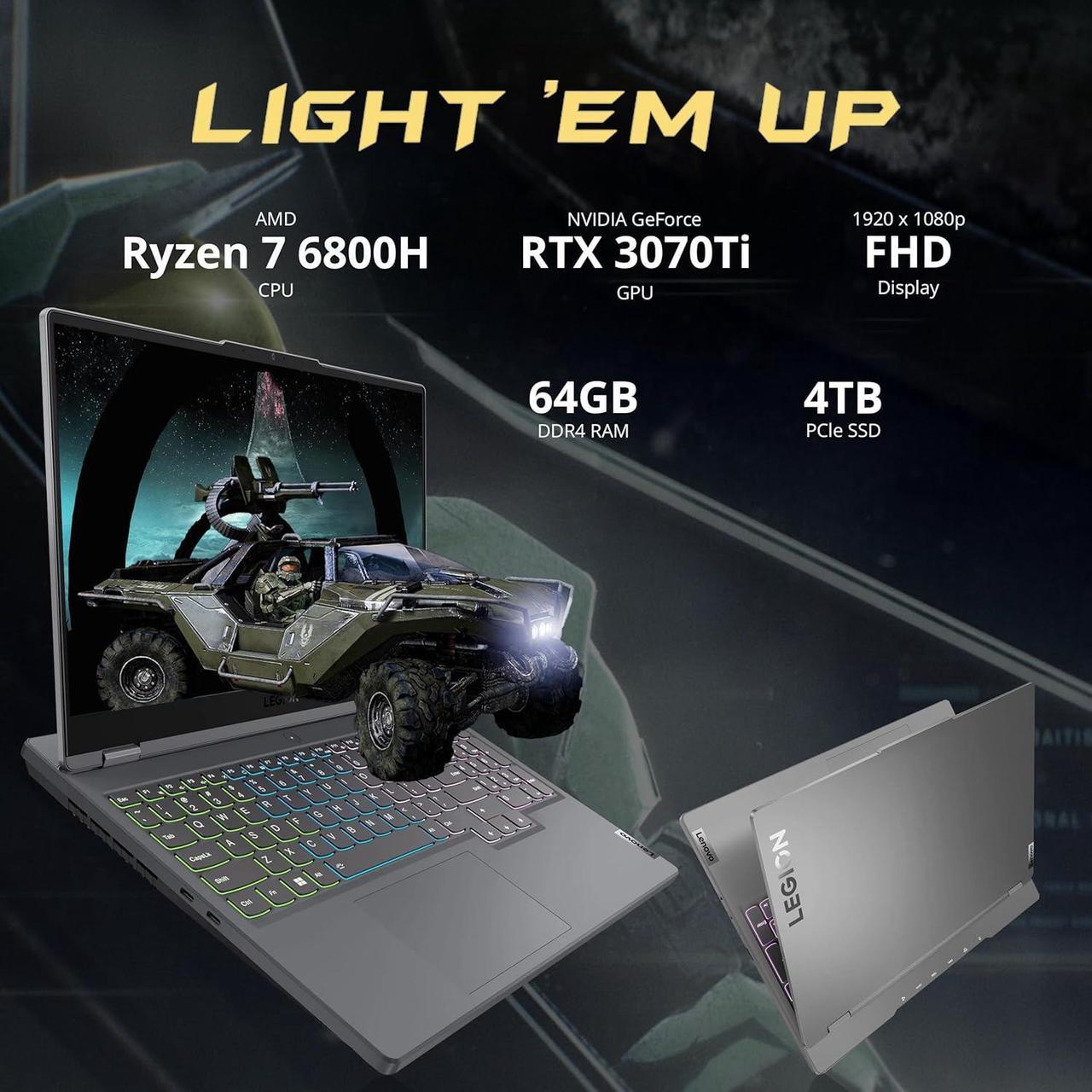 Alt view image 3 of 7 - Lenovo Legion 5 Gen 7 15.6" FHD 165Hz Gaming Laptop, AMD Ryzen 7 6800H, 64GB DDR5, 4TB SSD, GeForce RTX 3070 Ti, RGB Backlit, Nahimic Audio, Wi-Fi 6E, Win 11 Home, Gray, 256GB Docking Station Set