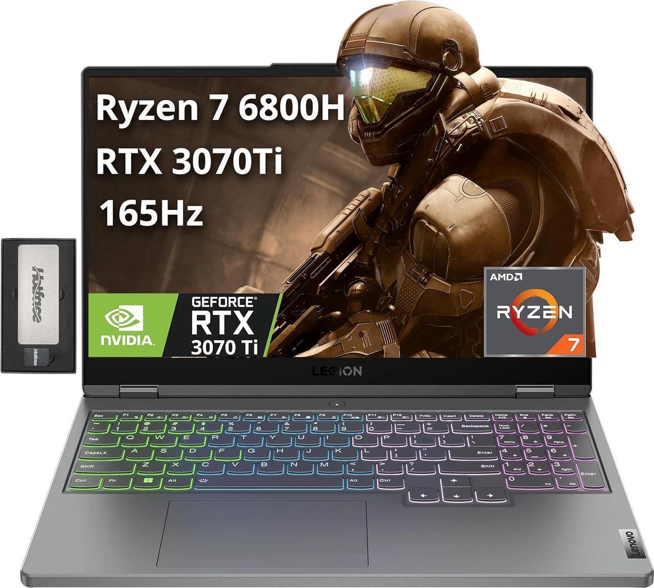 Lenovo Legion 5 Gen 7 15.6" FHD 165Hz Gaming Laptop, AMD Ryzen 7 6800H, 16GB DDR5, 512GB SSD, NVIDIA GeForce RTX 3070 Ti, 4-Zone RGB Backlit, Wi-Fi 6E, Windows 11 Pro, Gray, 256GB Docking Station Set