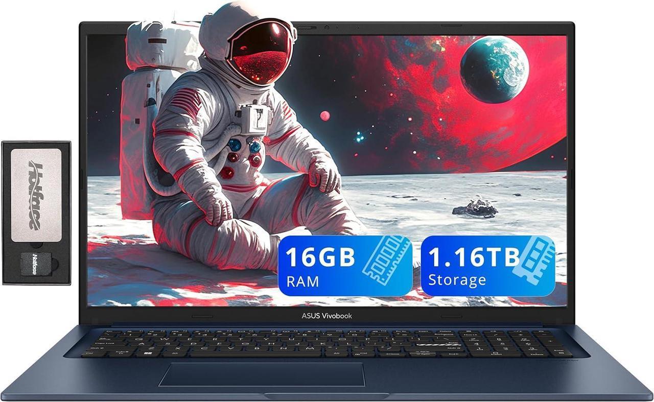 ASUS Vivobook 17.3" FHD IPS Laptop, Intel i3-1215U, 16GB DDR4 RAM, 1.16TB Storage(1TB SSD + 160GB Docking Station Set), Intel UHD Graphics, Numeric Keypad, Webcam, Wi-Fi 6E, Windows 11, Quiet Blue