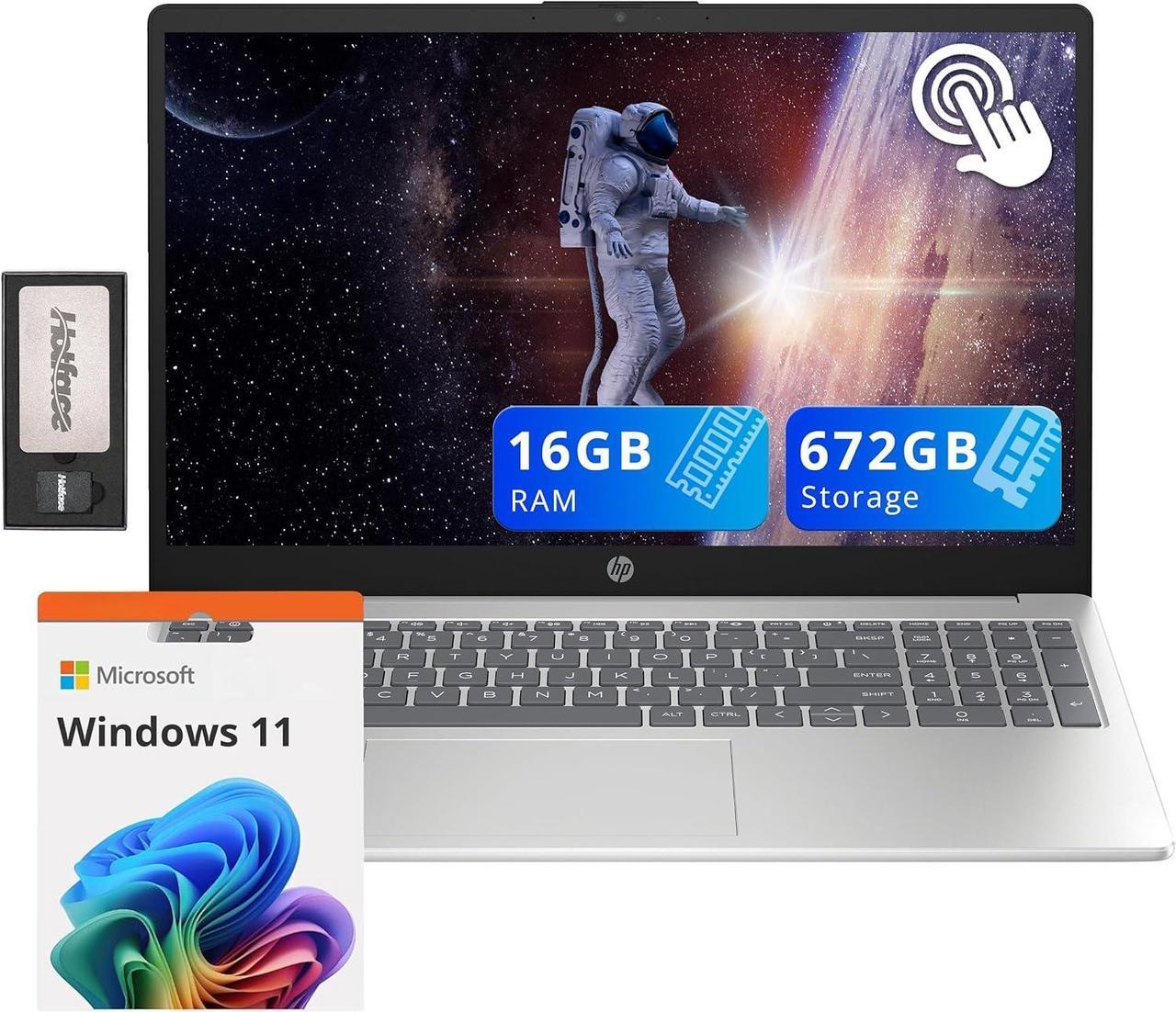 HP 15.6" HD Touchscreen Laptop, Intel i3-1215U, 16GB RAM, 672GB Storage(512GB SSD+160GB Docking Station Set), Intel UHD Graphics, Num Pad, HD Camera, Fast Charge, Wi-Fi 6E, Win 11 Home, Silver