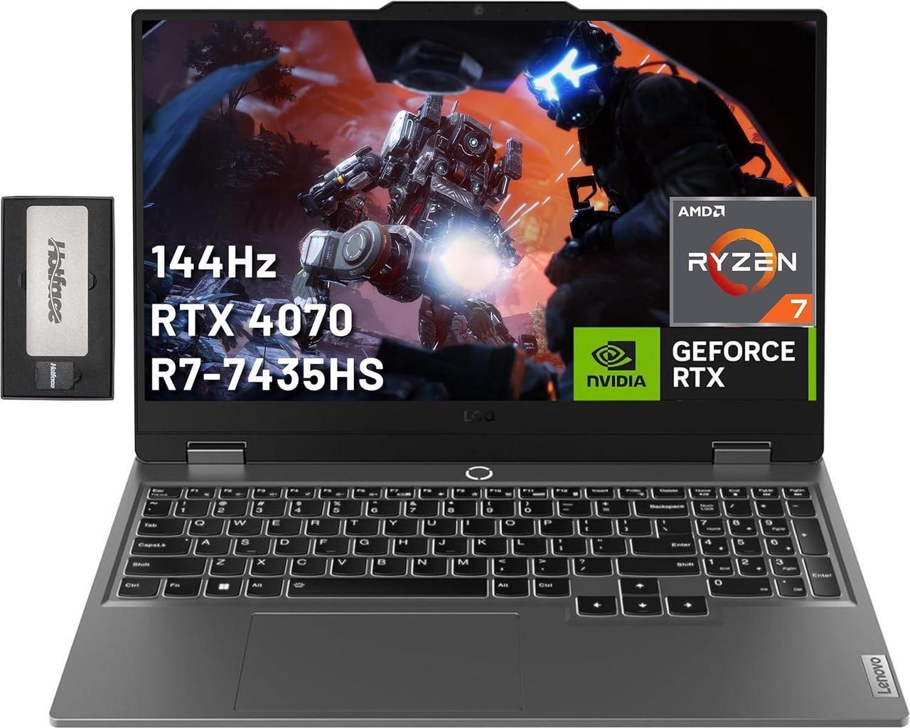 Lenovo LOQ 15.6" FHD 144Hz Gaming Laptop, AMD Ryzen 7 7435HS, 32GB DDR5, 2TB SSD, NVIDIA GeForce RTX 4070, Backlit Keyboard, HD Webcam, Wi-Fi 6, Win 11 Pro, Luna Grey, 256GB Docking Station Set