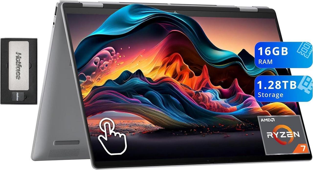 Main image of HP Envy x360 2-in-1 16" WUXGA Touchscreen Laptop, AMD Ryzen 7 8840HS, 16GB LPDDR5, 1.28TB Storage (1TB SSD+288GB Docking Station Set), Backlit Keyboard, 5MP IR Camera, Wi-Fi 6E, Win 11 Home, Silver