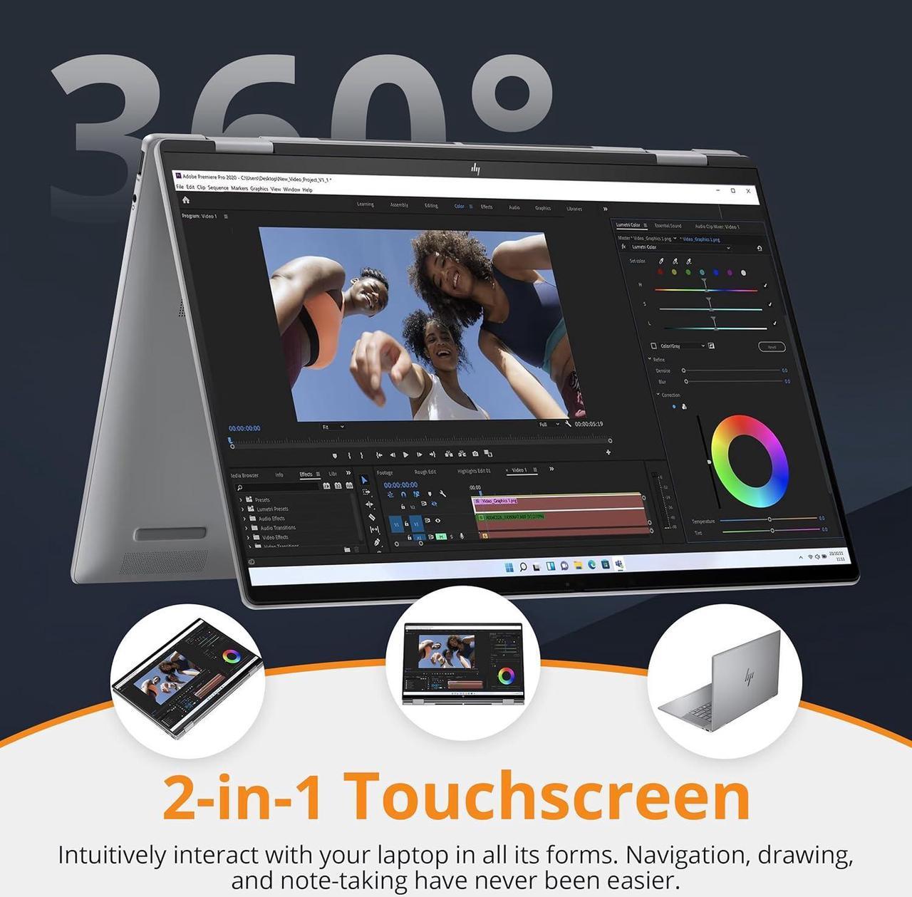 Alt view image 4 of 7 - HP Envy x360 2-in-1 16" WUXGA Touchscreen Laptop, AMD Ryzen 7 8840HS, 16GB LPDDR5, 1.28TB Storage (1TB SSD+288GB Docking Station Set), Backlit Keyboard, 5MP IR Camera, Wi-Fi 6E, Win 11 Home, Silver