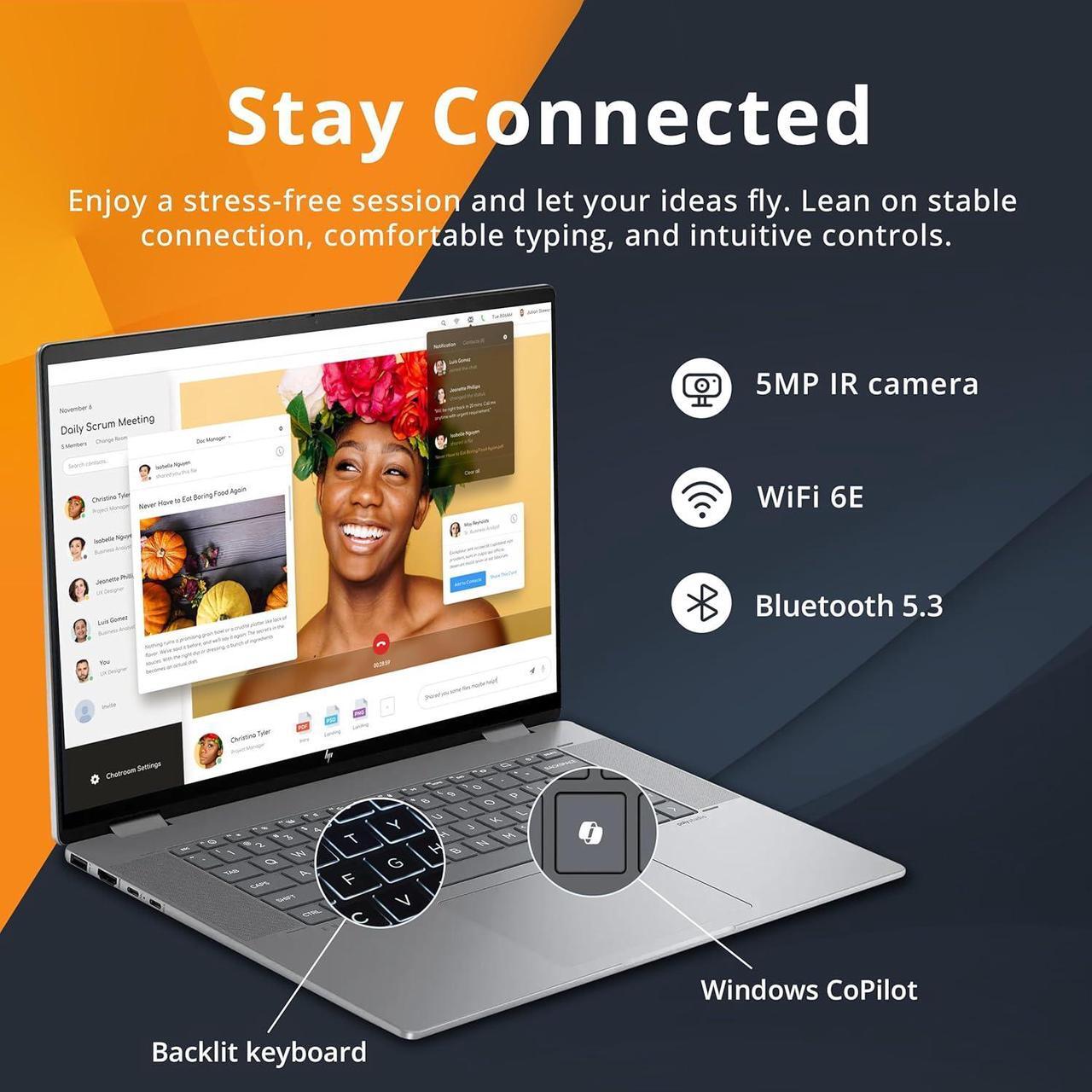 Alt view image 6 of 7 - HP Envy x360 2-in-1 16" WUXGA Touchscreen Laptop, AMD Ryzen 7 8840HS, 16GB LPDDR5, 1.28TB Storage (1TB SSD+288GB Docking Station Set), Backlit Keyboard, 5MP IR Camera, Wi-Fi 6E, Win 11 Home, Silver