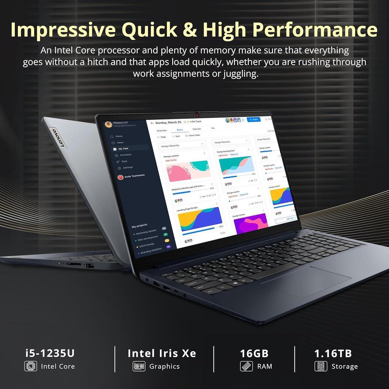 Alt view image 3 of 7 - Lenovo IdeaPad 1i 15.6" FHD Touchscreen Laptop, Intel i5-1235U, 16GB RAM, 1.16TB Storage(1TB SSD+160GB Docking Station Set), Intel Iris Xe Graphics, Num Pad, Dolby Audio, Wi-Fi 6, Win 11, Abyss Blue