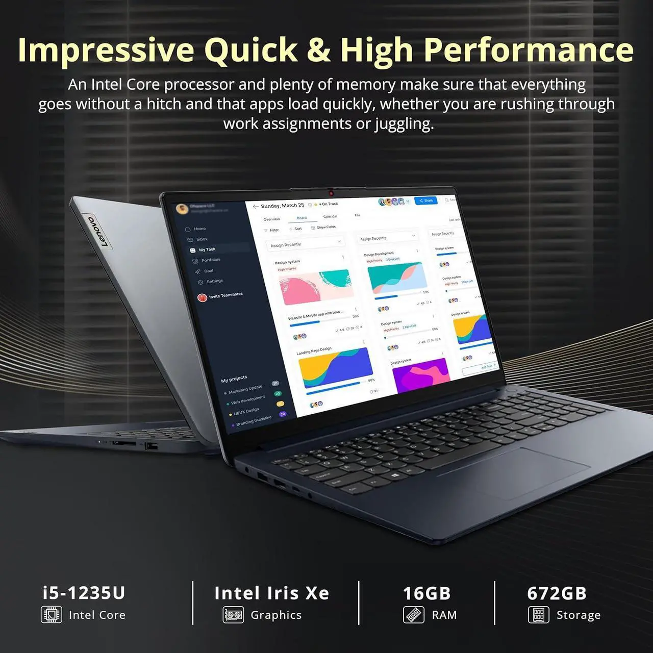 Alt view image 3 of 7 - Lenovo IdeaPad 1i 15.6" FHD Touchscreen Laptop, Intel i5-1235U, 16GB RAM, 672GB Storage(512GB SSD+160GB Docking Station Set), Intel Iris Xe Graphics, Num Pad, Dolby Audio, Wi-Fi 6, Win 11, Abyss Blue