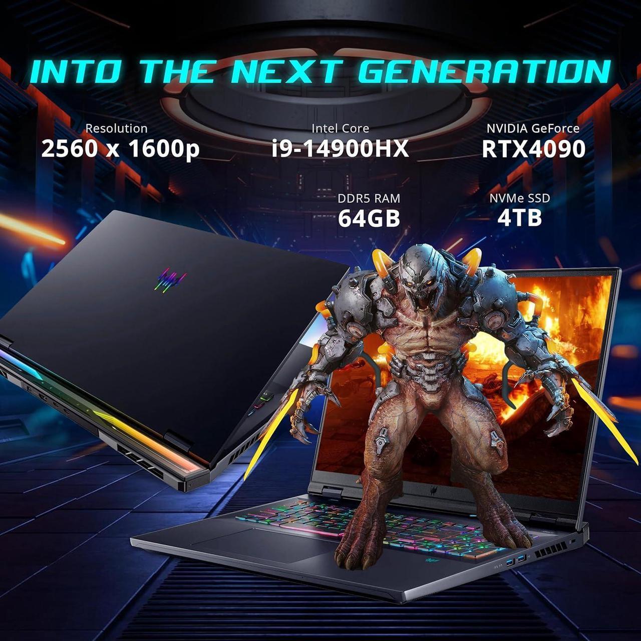 Alt view image 3 of 7 - acer Predator Helios 18 Gaming Laptop, 18" WQXGA 250Hz Display, Intel i9-14900HX, GeForce RTX 4090, 64GB DDR5, 4TB SSD, Per-Key RGB Keyboard, Wi-Fi 7, Win 11 Pro, Black, 256GB Docking Station Set