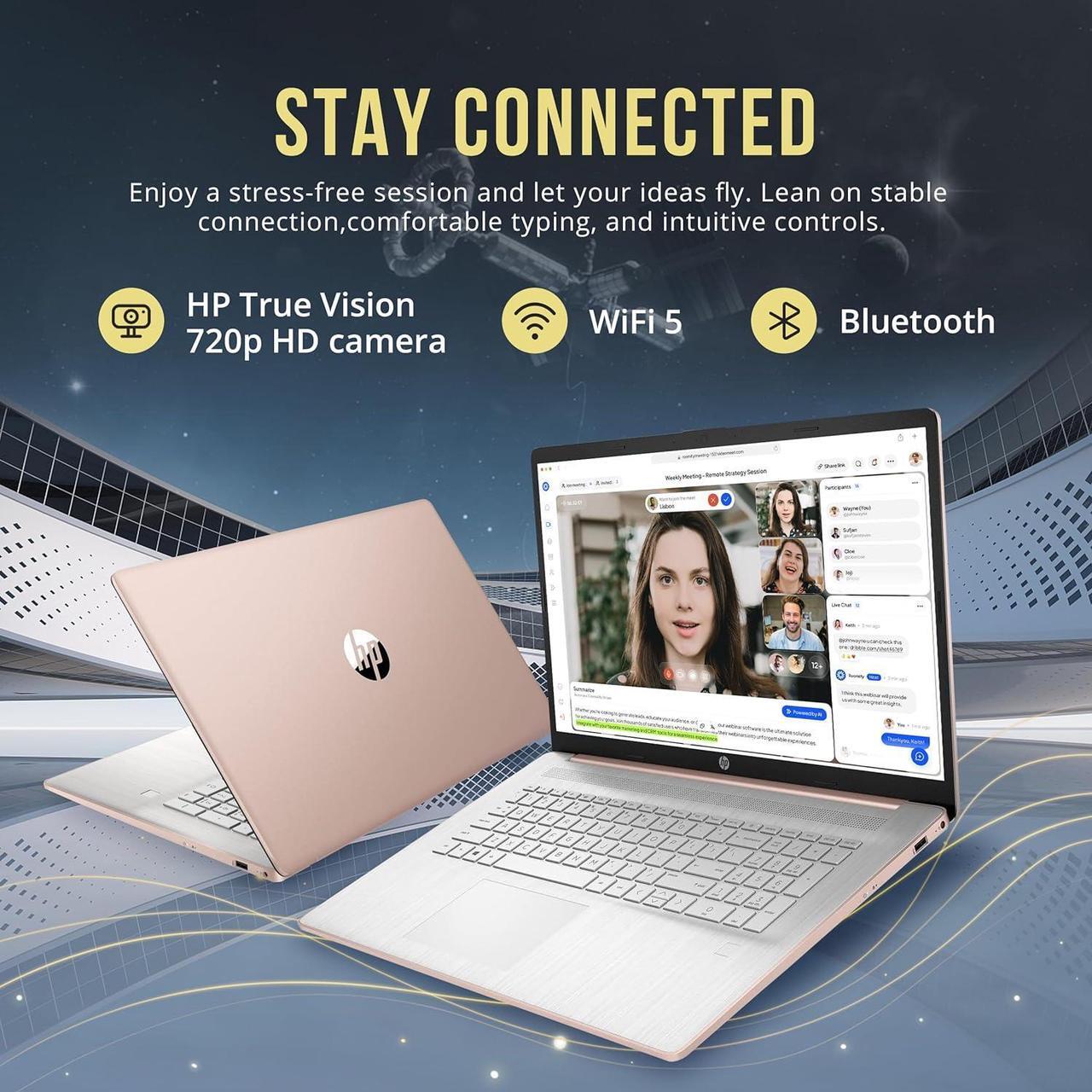 Alt view image 5 of 7 - HP 17.3" HD+ BrightView Laptop, Intel Celeron N4120, 4GB RAM, 416GB Storage (256GB SSD + 160GB Docking Station Set), Intel UHD Graphics, Numeric Keypad, HD Webcam, Wi-Fi, Windows 11 Pro, Rose Gold