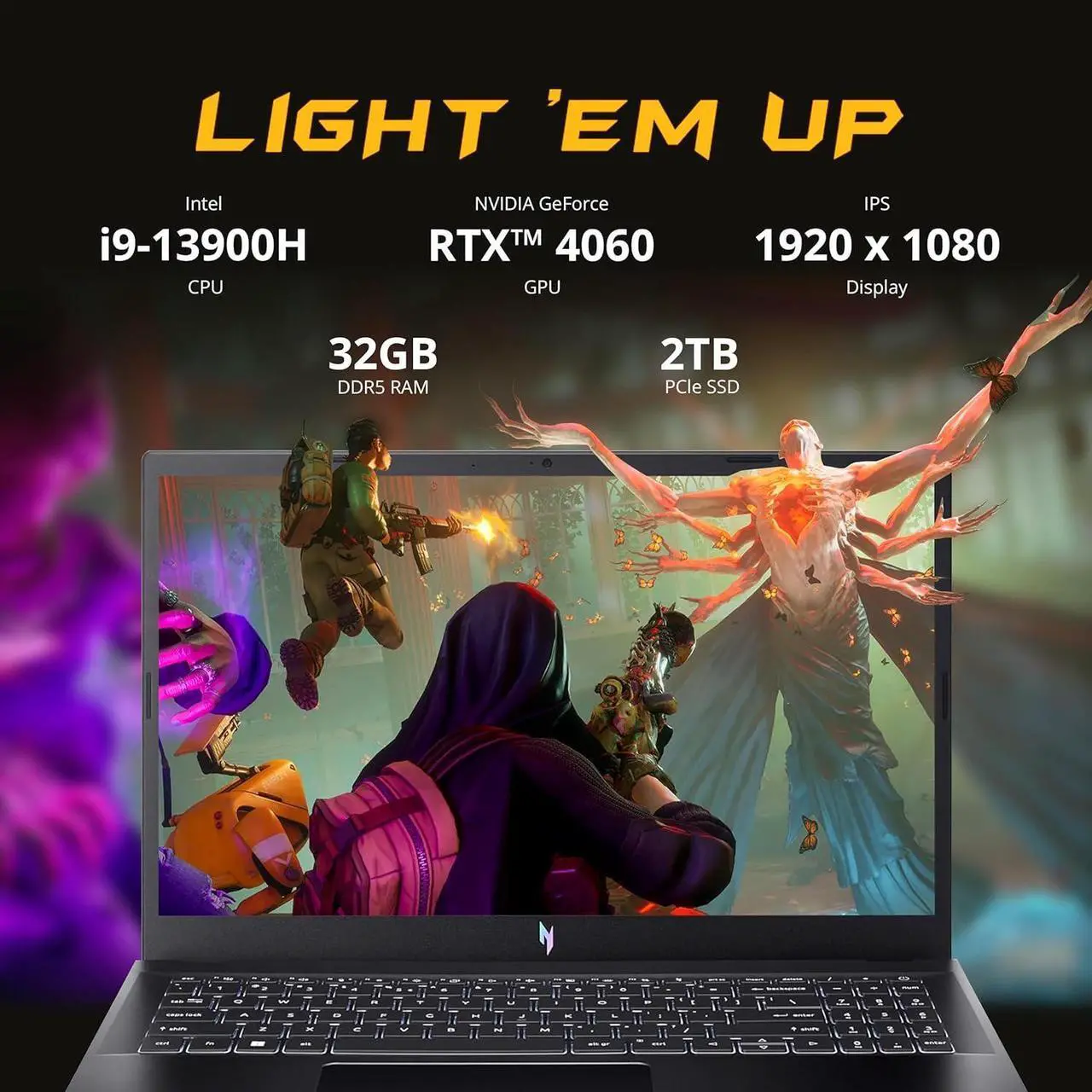 Alt view image 3 of 7 - acer Nitro V 15 15.6" FHD IPS 144Hz Gaming Laptop, Intel i9-13900H, 32GB DDR5, 2TB SSD, NVIDIA GeForce RTX 4060, Backlit Keyboard, Wi-Fi 6, Webcam, Win 11, Black, 256GB Docking Station Set