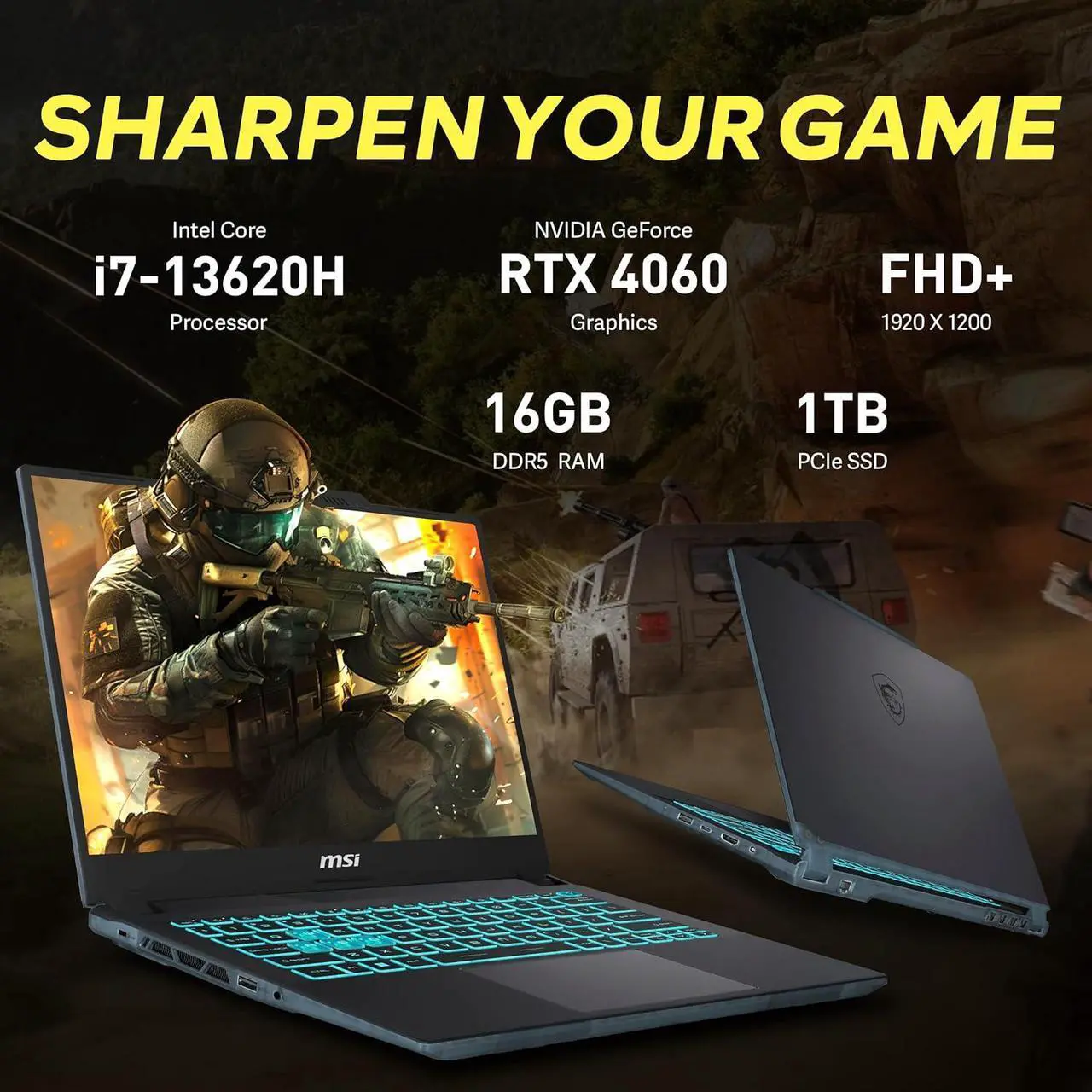 Alt view image 3 of 7 - MSI Cyborg 14" FHD+ 144Hz Gaming Laptop, Intel i7-13620H, 16GB DDR5, 1TB SSD, NVIDIA GeForce RTX 4060 8G GDDR6, Backlit Keyboard, Wi-Fi 6, Webcam, Windows 11 Home, Black, 256GB Docking Station Set