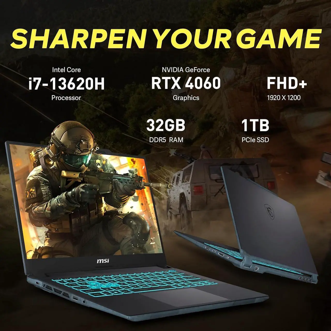 Alt view image 3 of 7 - MSI Cyborg 14 Gaming Laptop, 14" 144Hz IPS FHD+ Display, Intel i7-13620H, 32GB DDR5, 1TB SSD, NVIDIA GeForce RTX 4060 8G GDDR6, Backlit Keyboard, Wi-Fi 6, Win 11 Pro, Black, 256GB Docking Station Set