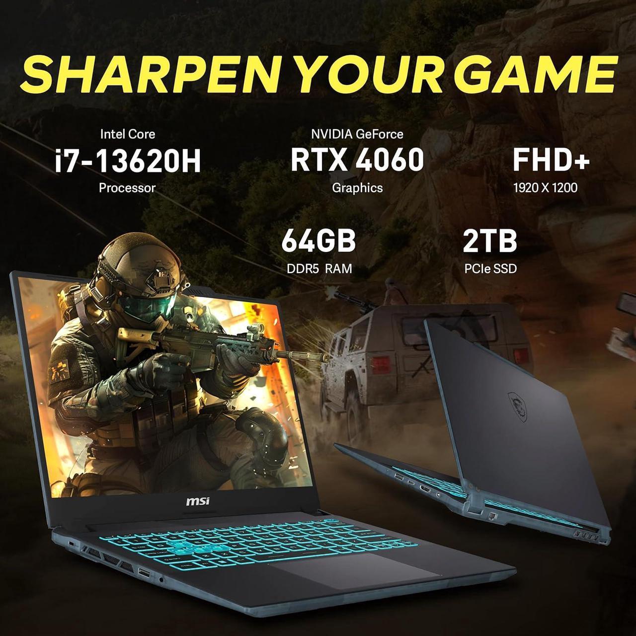 Alt view image 3 of 7 - MSI Cyborg 14 Gaming Laptop, 14" 144Hz IPS FHD+ Display, Intel i7-13620H, 64GB DDR5, 2TB SSD, NVIDIA GeForce RTX 4060 8G GDDR6, Backlit Keyboard, Wi-Fi 6, Win 11 Pro, Black, 256GB Docking Station Set