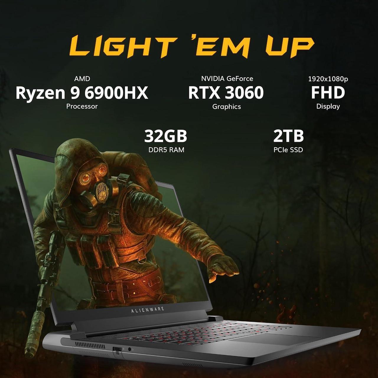 Alt view image 3 of 7 - Dell Alienware M17 R5 Gaming Laptop, 17.3" FHD 480Hz Display, AMD Ryzen 9 6900HX, 32GB DDR5, 2TB PCIe SSD, NVIDIA GeForce RTX 3060, Backlit Keyboard, Windows 11 Pro, Black, 256GB Docking Station Set