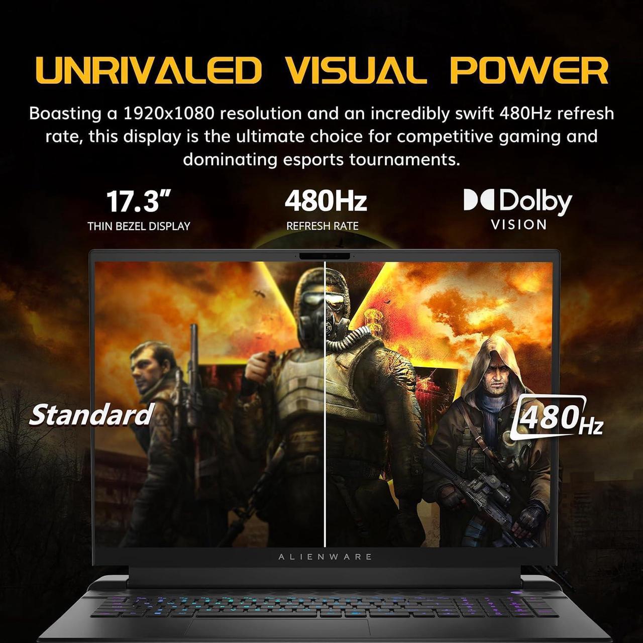 Alt view image 4 of 7 - Dell Alienware M17 R5 Gaming Laptop, 17.3" FHD 480Hz Display, AMD Ryzen 9 6900HX, 32GB DDR5, 2TB PCIe SSD, NVIDIA GeForce RTX 3060, Backlit Keyboard, Windows 11 Pro, Black, 256GB Docking Station Set
