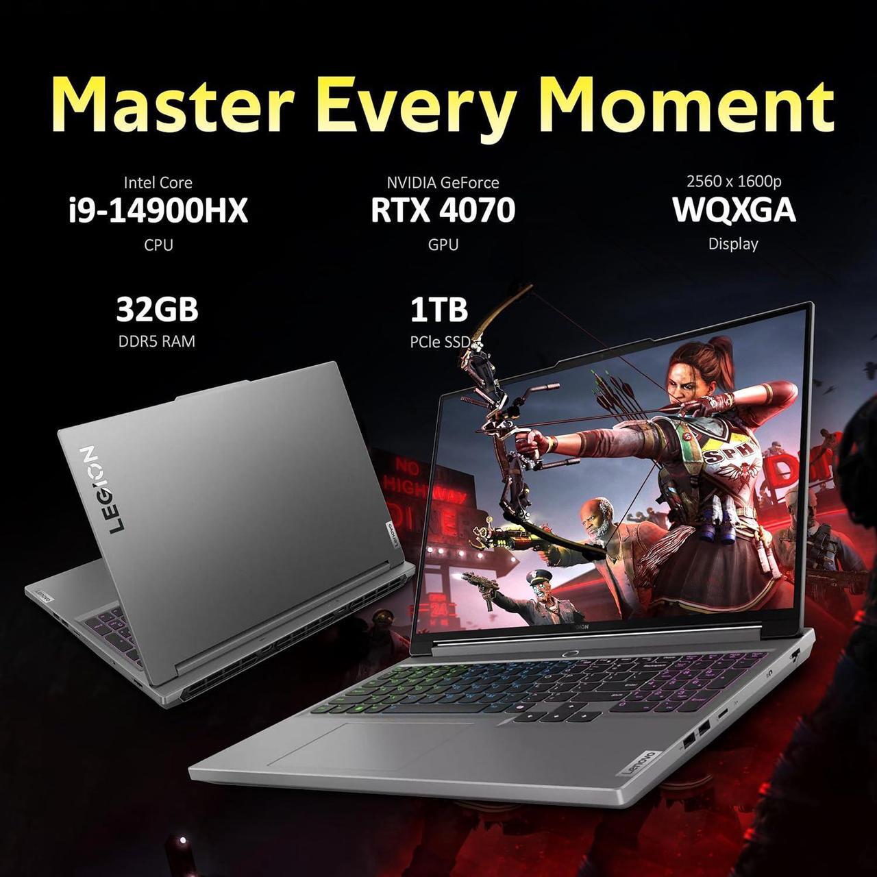 Alt view image 3 of 7 - Lenovo Legion 5 16" WQXGA 165Hz Gaming Laptop, Intel i9-14900HX, 32GB DDR5, 1TB SSD, NVIDIA GeForce RTX 4070 8GB GDDR6, RGB Backlit Keyboard, Wi-Fi 6E, Windows 11 Pro, Gray, 256GB Docking Station Set