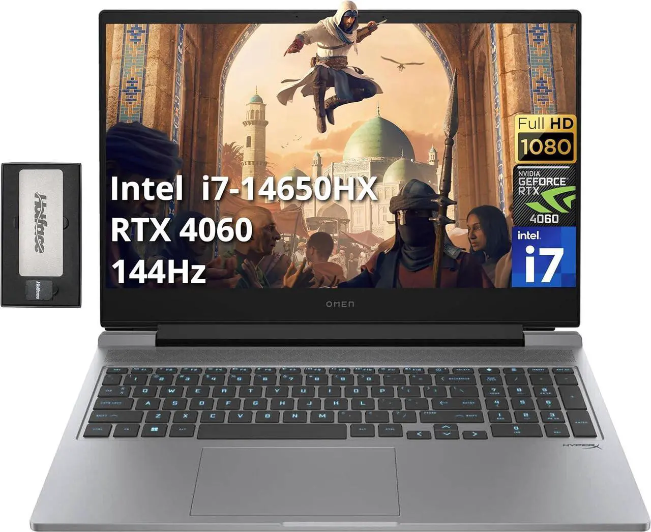 Main image of HP Omen 16.1" FHD 144Hz Gaming Laptop, Intel i7-14650HX, 32GB DDR5 RAM, 1TB PCIe SSD, NVIDIA GeForce RTX 4060, RGB Backlit Keyboard, Webcam, Wi-Fi 6E, Win 11, Silver, 256GB Docking Station Set