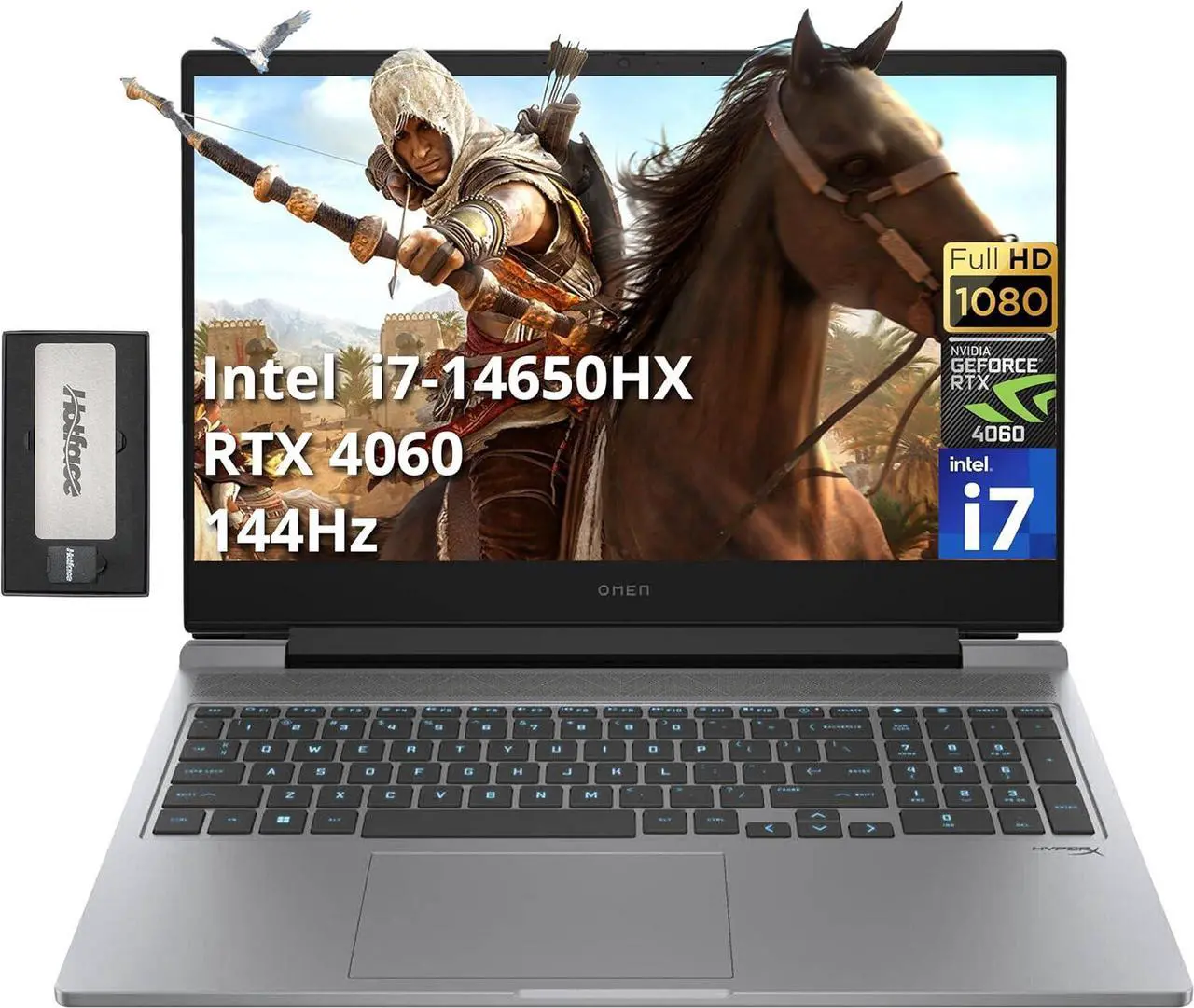 Main image of HP Omen 16.1" FHD 144Hz Gaming Laptop, Intel i7-14650HX, 32GB DDR5 RAM, 1TB SSD, NVIDIA GeForce RTX 4060, RGB Backlit Keyboard, FHD Camera, Wi-Fi 6E, Win 11 Pro, Silver, 256GB Docking Station Set