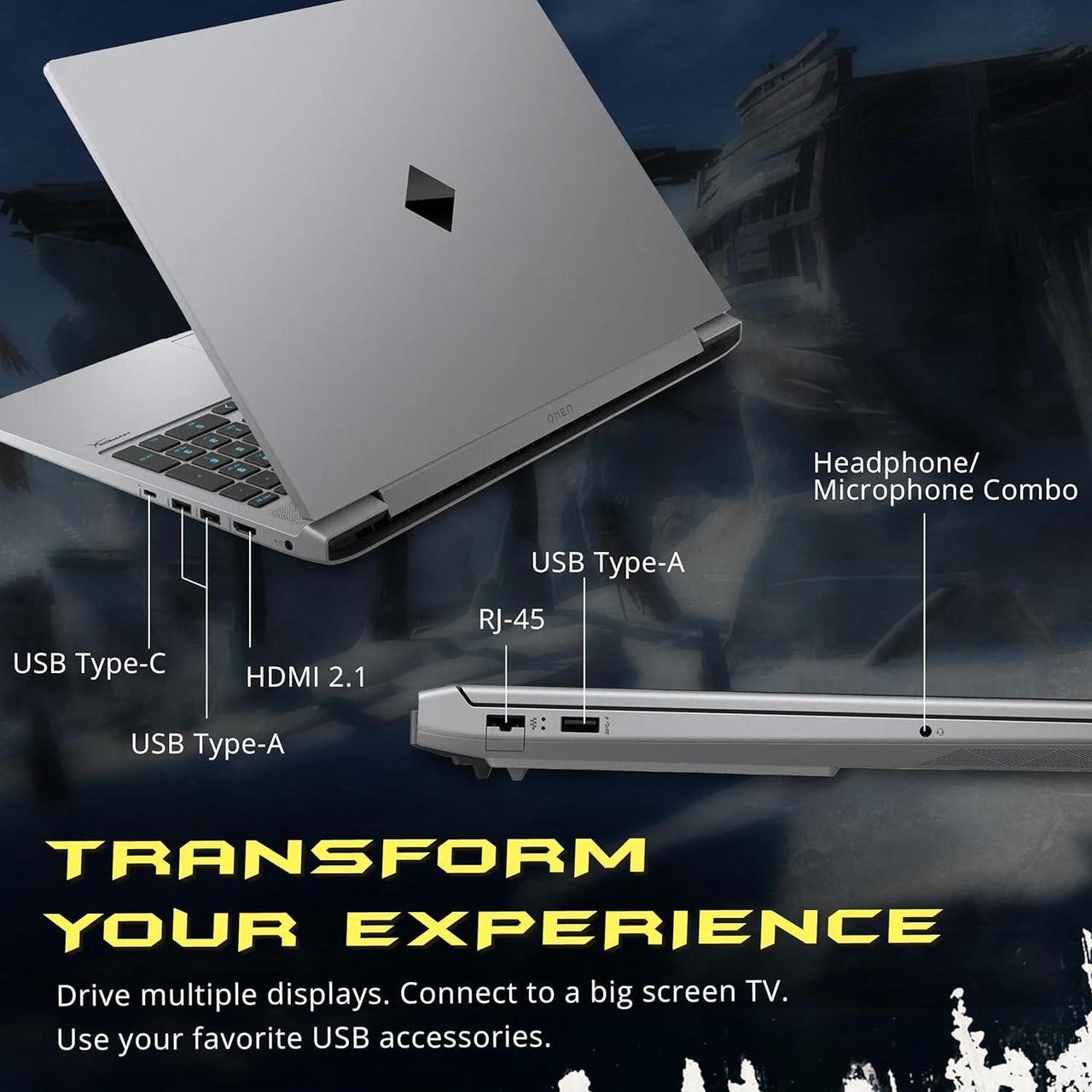 Alt view image 7 of 7 - HP Omen 16.1" FHD 144Hz Gaming Laptop, Intel i7-14650HX, 32GB DDR5 RAM, 1TB PCIe SSD, NVIDIA GeForce RTX 4060, RGB Backlit Keyboard, Webcam, Wi-Fi 6E, Win 11, Silver, 256GB Docking Station Set