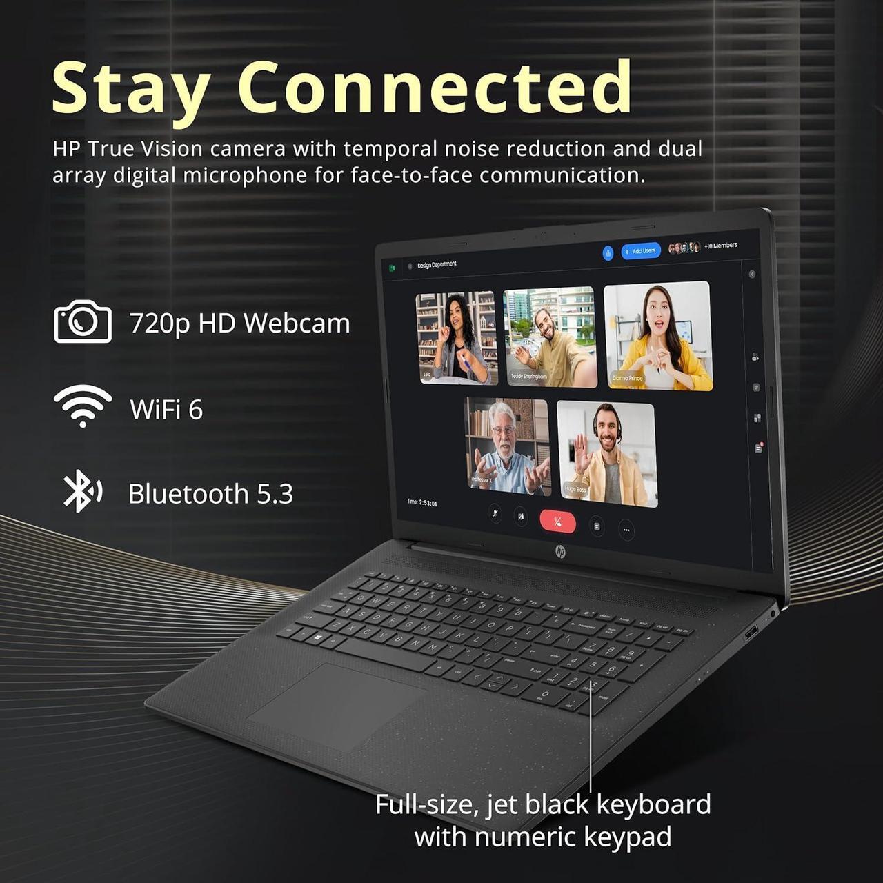 Alt view image 5 of 7 - HP 17.3" HD+ Laptop, Intel i5-1334U, 32GB RAM, 2.28TB Storage(2TB SSD+288GB Docking Station Set), Intel Iris Xe Graphics, Number Pad, Wi-Fi 6, 720p HD Camera, Win 11, Jet Black