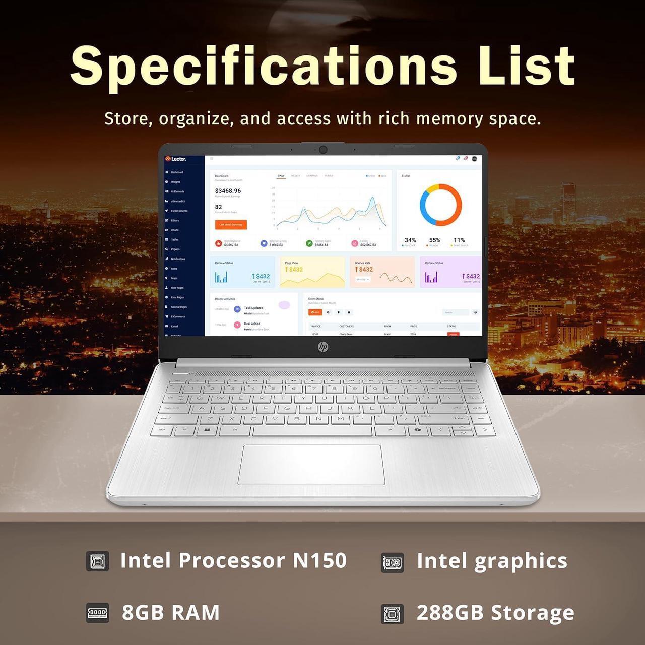 Alt view image 3 of 7 - HP Stream 14" HD Laptop, Intel Processor N150, 8GB RAM, 288GB Storage(128GB SSD+160GB Docking Station Set), Intel Graphics, 1 Year Office 365, Copilot, Fast Charge, Wi-Fi 6, Win 11 S, Silver