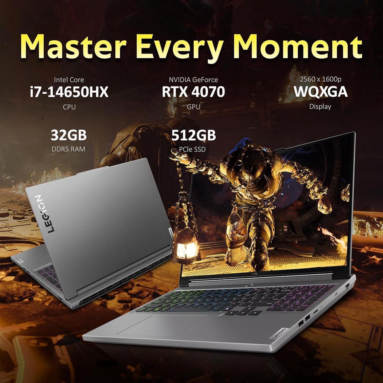 Alt view image 3 of 7 - Lenovo Legion 5 16" WQXGA 165Hz Gaming Laptop, Intel i7-14650HX, 32GB DDR5, 512GB PCIe SSD, GeForce RTX 4070, RGB Backlit Keyboard, FHD Camera, Wi-Fi 6E, Win 11 Pro, Gray, 256GB Docking Station Set