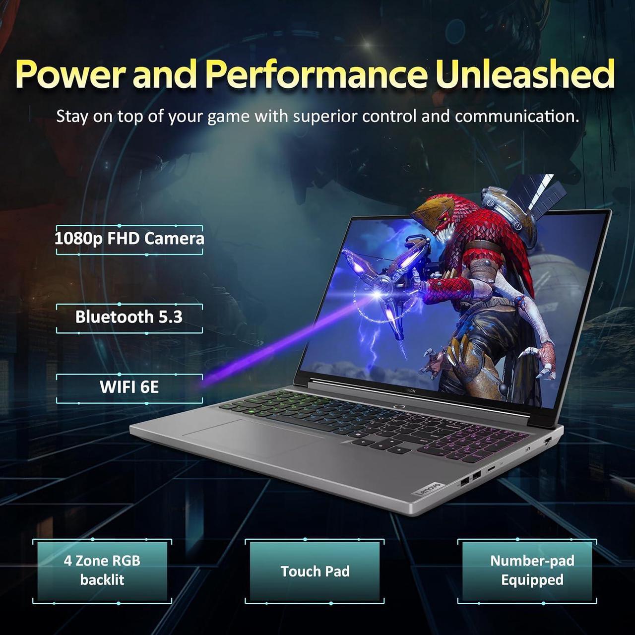 Alt view image 6 of 7 - Lenovo Legion 5 16" WQXGA 165Hz Gaming Laptop, Intel i7-14650HX, NVIDIA GeForce RTX 4070, 64GB DDR5, 2TB SSD, 4-Zone RGB Backlit Keyboard, Wi-Fi 6E, Win 11, Luna Grey, 256GB Docking Station Set