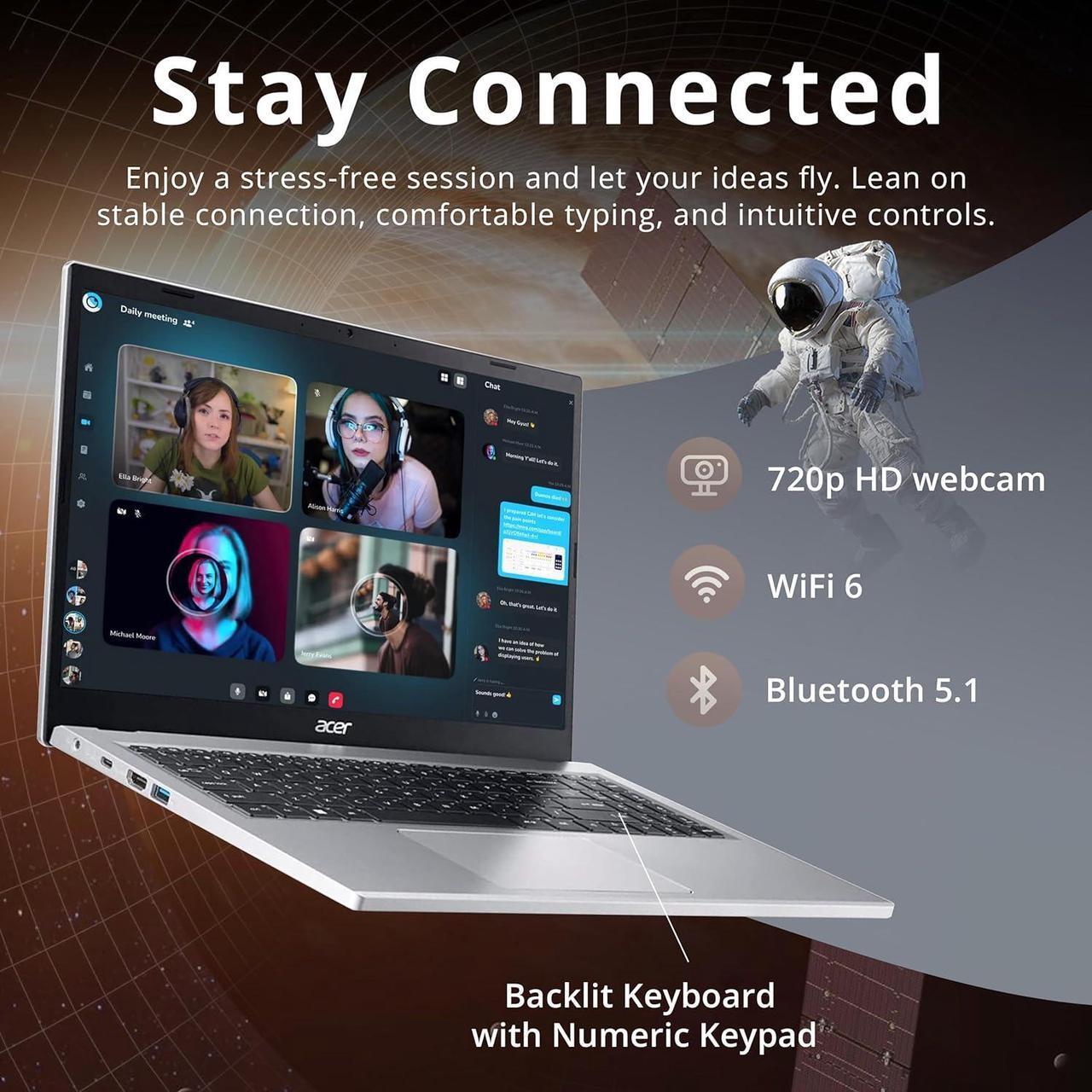 Alt view image 5 of 7 - Acer Aspire 3 15.6" FHD IPS Laptop, AMD Ryzen 3 7330U Processor, 64GB RAM, 2.16TB Storage(2TB SSD + 160GB Docking Station Set), AMD Radeon Graphics, Backlit Keyboard, Wi-Fi 6, Windows 11 Pro, Silver