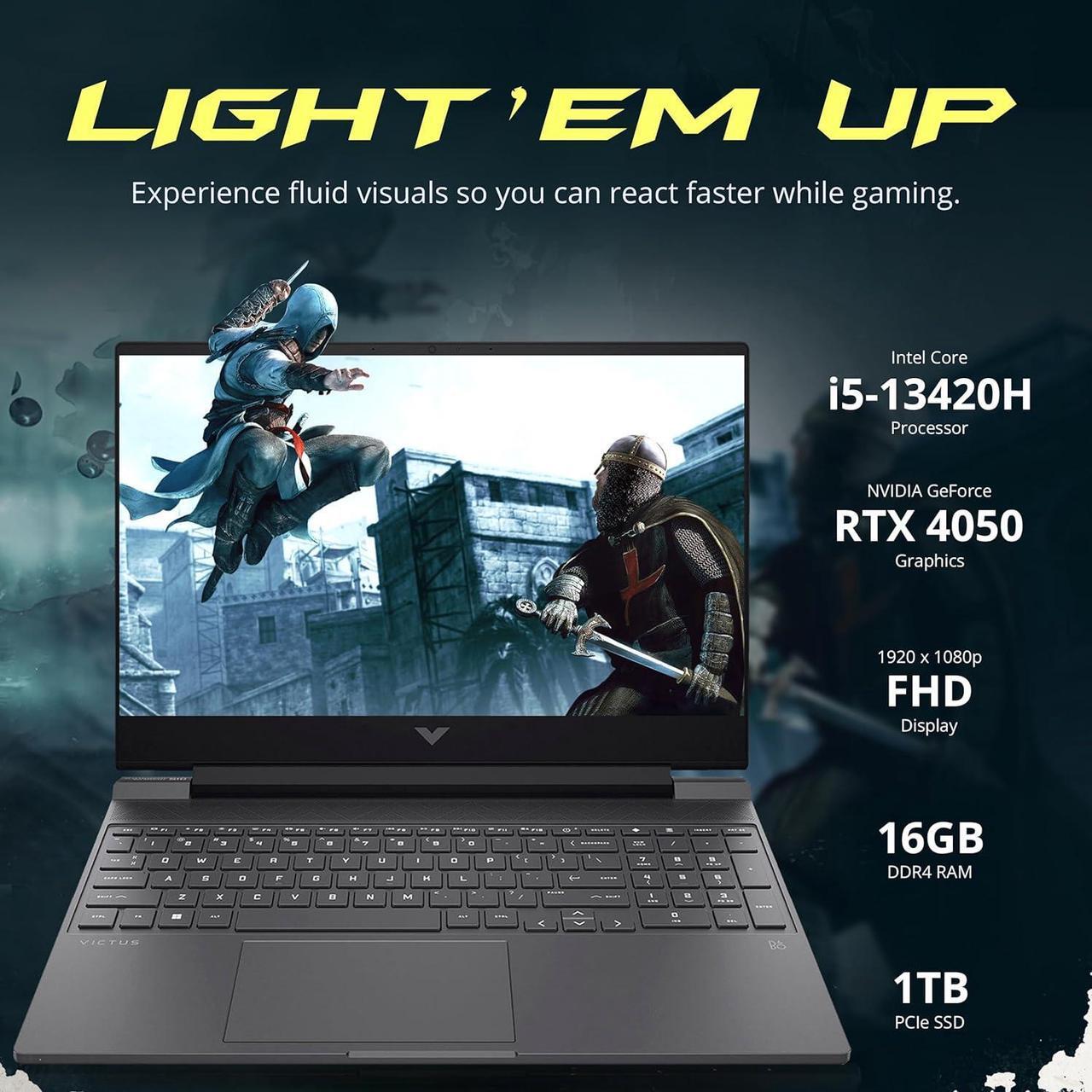 Alt view image 3 of 7 - HP Victus 15.6" 144Hz FHD Gaming Laptop, Intel i5-13420H, 16GB RAM, 1TB PCIe SSD, NVIDIA GeForce RTX 4050, Backlit Keyboard, WiFi 6, Webcam, Win 11, Mica Silver, 256GB Docking Station Set