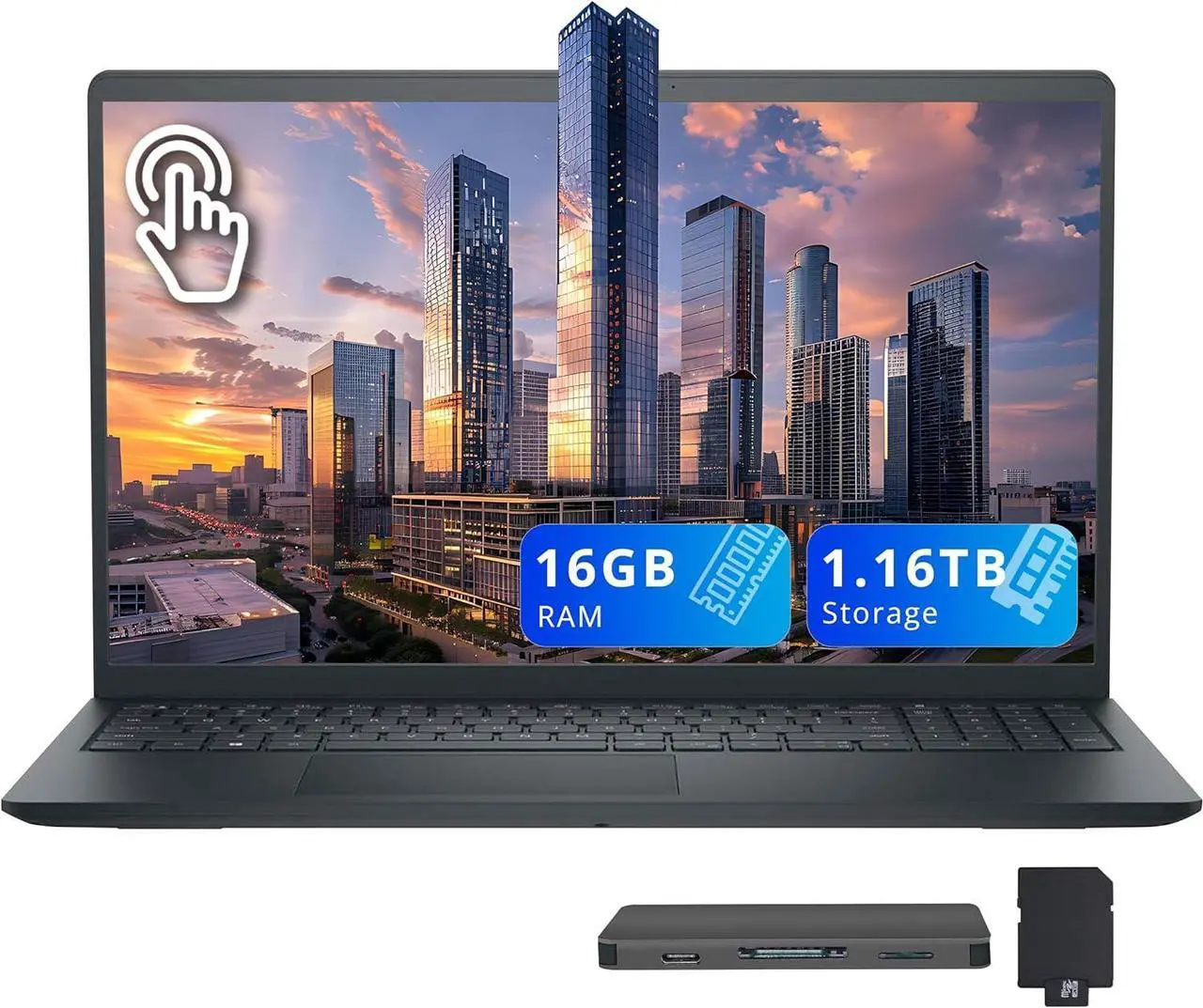 Main image of Dell Inspiron 15.6" FHD Touchscreen Laptop, Intel i5-1334U, 16GB RAM, 1.16TB Storage(1TB SSD+160GB Docking Station Set), Intel UHD Graphics, Num Pad, Wi-Fi 6, Copilot, Windows 11, Black