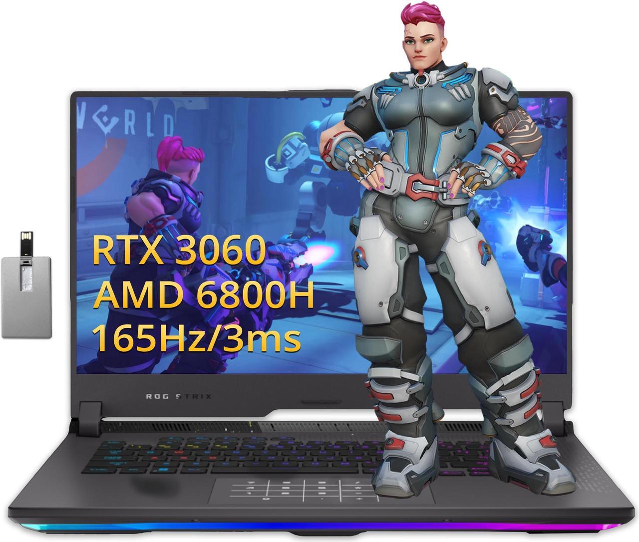 ASUS ROG Strix G15 Gaming Laptop, 15.6" WQHD 165Hz IPS Display, AMD Ryzen 7-6800H, 16GB DDR5, 512GB SSD, RGB Backlit Keyboard, GeForce RTX 3060 6G, Win 11 Pro, WI-FI 6, Gray, with 32GB USB Card