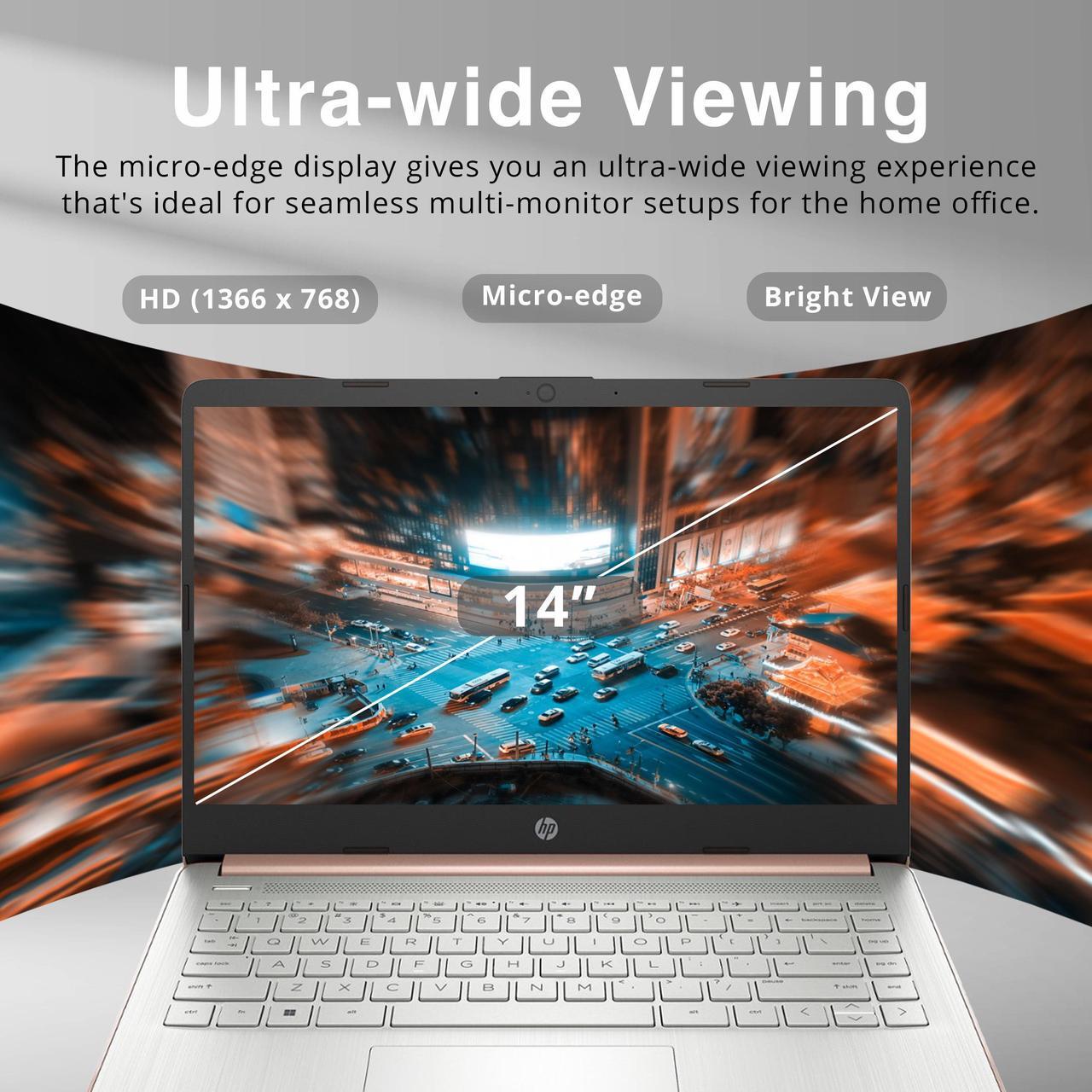 Alt view image 4 of 7 - HP Premium 14" Stream HD Laptop, Intel Celeron N4120 CPU, 8GB RAM, 64GB eMMC, Webcam, UHD Graphics, Bluetooth, WiFi, HDMI, 1 Year Office 365, Win 11 S, Gold, 32GB Hotface USB Card