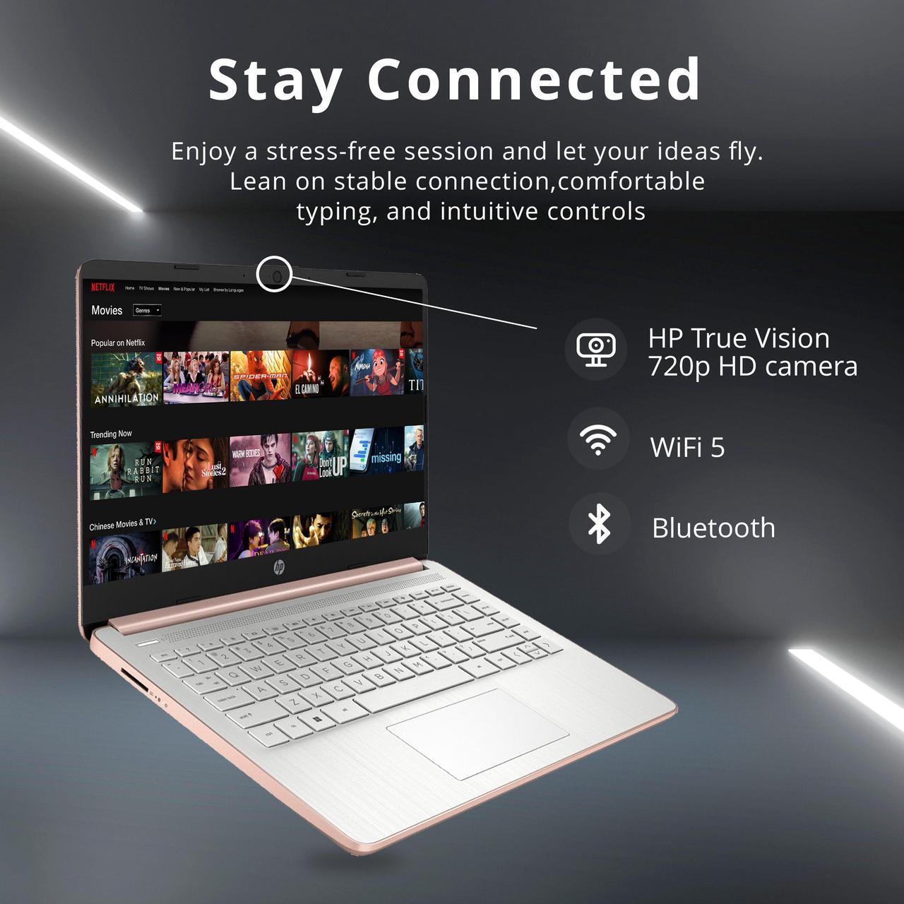 Alt view image 5 of 7 - HP Premium 14" Stream HD Laptop, Intel Celeron N4120 CPU, 8GB RAM, 64GB eMMC, Webcam, UHD Graphics, Bluetooth, WiFi, HDMI, 1 Year Office 365, Win 11 S, Gold, 32GB Hotface USB Card