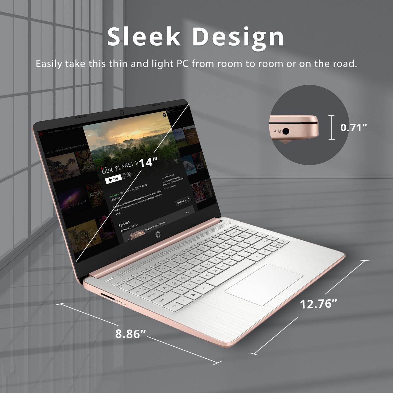 Alt view image 6 of 7 - HP Premium 14" Stream HD Laptop, Intel Celeron N4120 CPU, 8GB RAM, 64GB eMMC, Webcam, UHD Graphics, Bluetooth, WiFi, HDMI, 1 Year Office 365, Win 11 S, Gold, 32GB Hotface USB Card