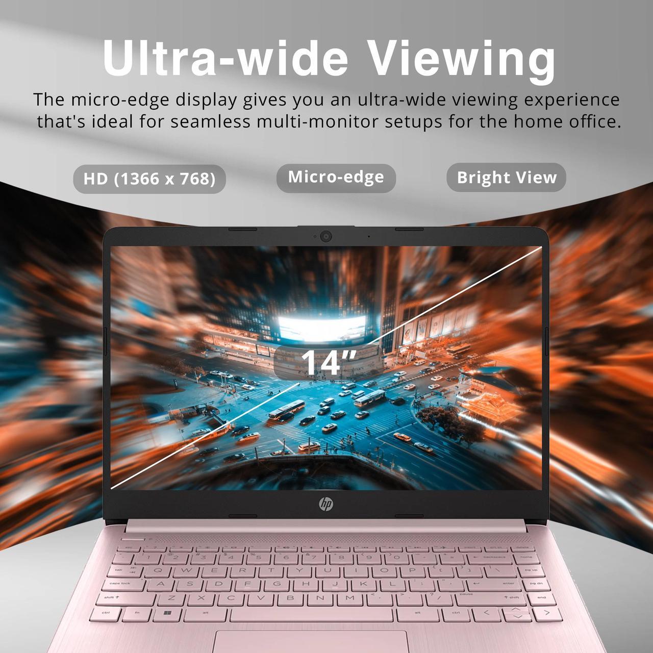 Alt view image 4 of 7 - HP Premium 14" Stream HD Laptop, Intel Celeron N4120 CPU, 4GB RAM, 64GB eMMC, Webcam, UHD Graphics, Bluetooth, WiFi, HDMI, 1 Year Office 365, Win 11 S, Pink, 32GB Hotface USB Card