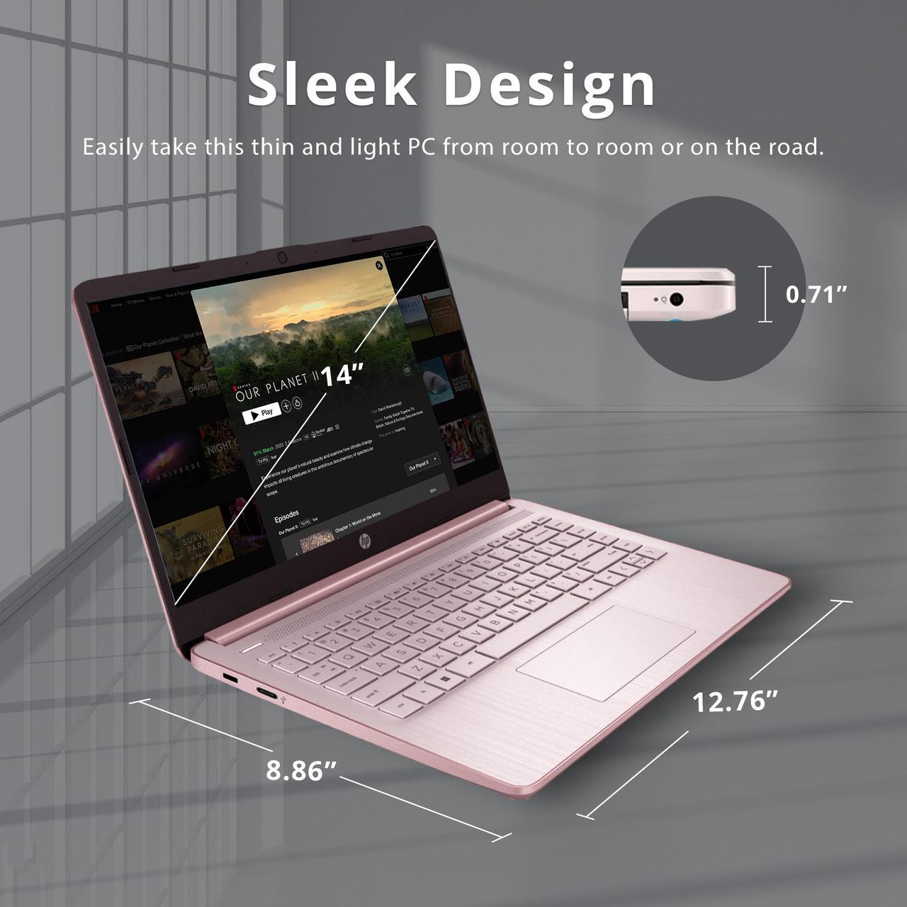 Alt view image 6 of 7 - HP Premium 14" Stream HD Laptop, Intel Celeron N4120 CPU, 4GB RAM, 64GB eMMC, Webcam, UHD Graphics, Bluetooth, WiFi, HDMI, 1 Year Office 365, Win 11 S, Pink, 32GB Hotface USB Card