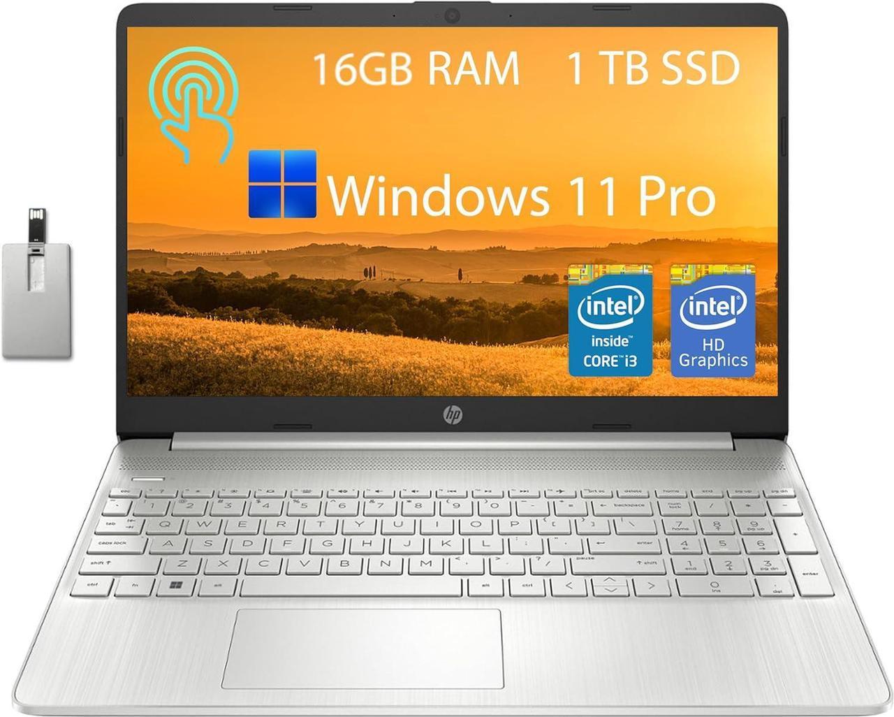 HP 15.6 HD Touchscreen Laptop, Intel Core i3-1215U Processor, 16GB RAM, 512GB PCIe SSD, Intel UHD Graphics, HD Webcam, Numpad, Wi-Fi 5, Bluetooth, Silver, Win 11 Pro, 32GB USB Card