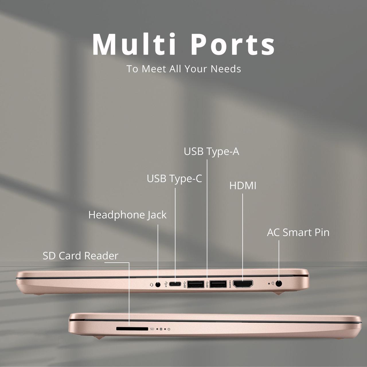 Alt view image 7 of 7 - HP Premium 14" Stream HD Laptop, Intel Celeron N4120 CPU, 8GB RAM, 64GB eMMC, Webcam, UHD Graphics, Bluetooth, WiFi, HDMI, 1 Year Office 365, Win 11 S, Gold, 32GB Hotface USB Card