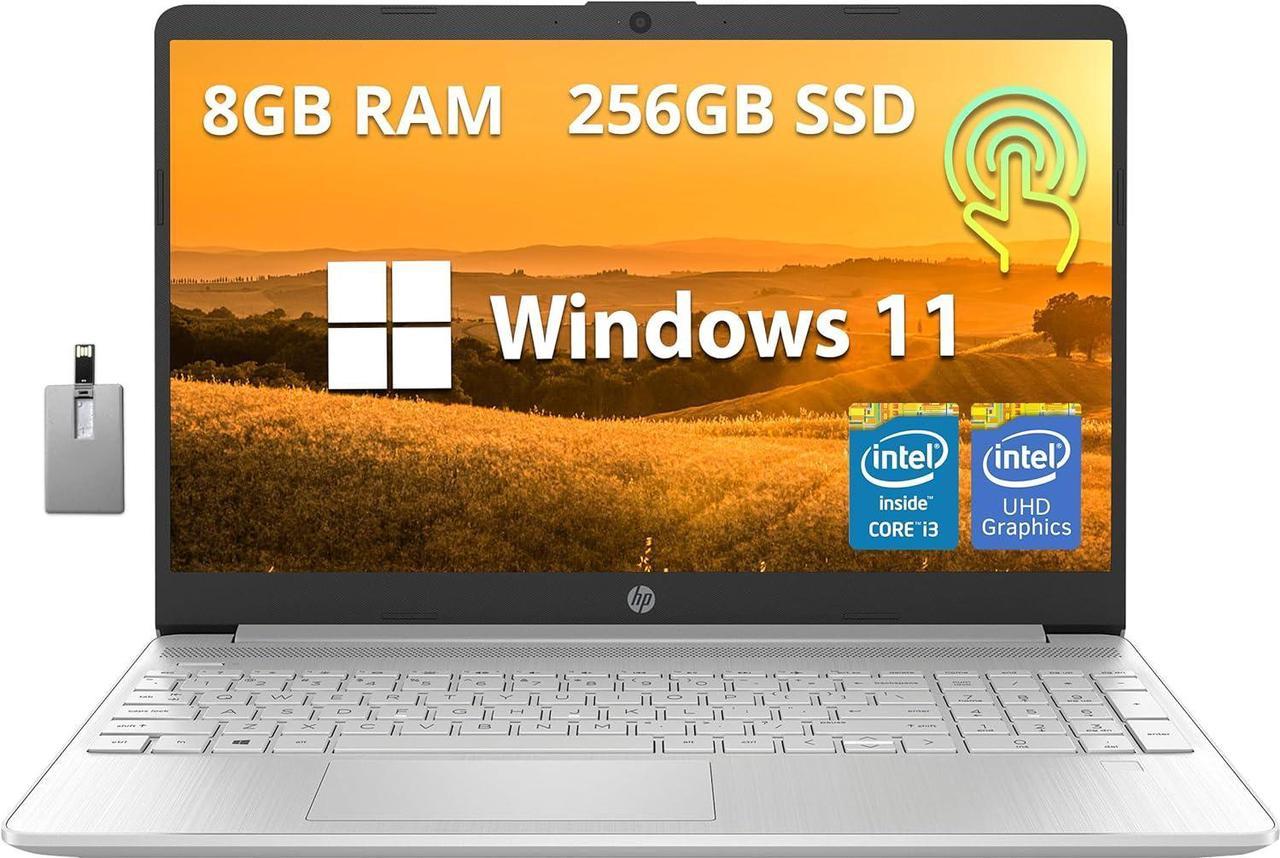 HP 15.6" Touchscreen Laptop, Intel Core i3-1215U Processor, 8GB RAM, 256GB PCIe SSD, Intel UHD Graphics, HD Webcam, Windows 11, Natural Silver, 32GB Hotface USB Card