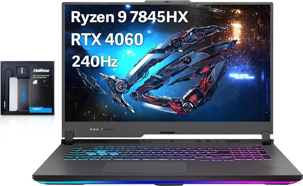 ASUS ROG Strix G17 Gaming Laptop, 17.3" QHD 240Hz Display, AMD Ryzen 9 7845HX, GeForce RTX 4060, 16GB DDR5 RAM, 1TB PCIe SSD, RGB Backlit Keyboard, Win 11 Pro, Gray, 128GB Hotface Extension Set