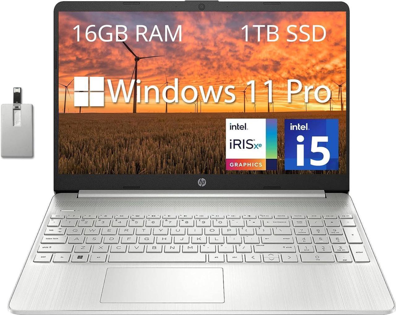 HP 15.6" FHD Business Laptop, Intel Core i5-1135G7, 16GB DDR4 RAM, 1TB PCIe SSD, Intel Iris Xe Graphics, Numpad, Webcam, Wi-Fi 5, Bluetooth, Silver, Win 11 Pro, 32GB Hotface USB Card