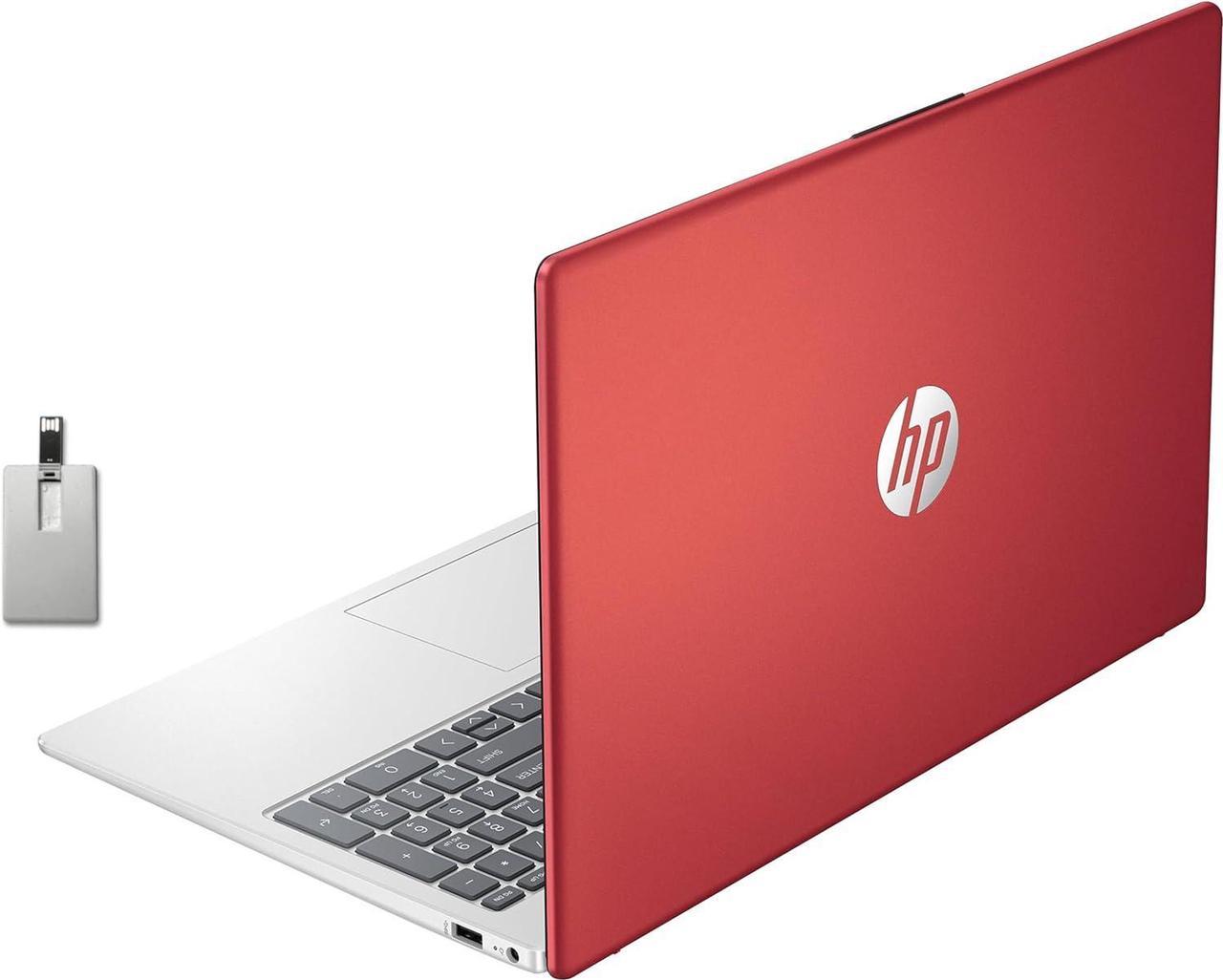 HP 15.6" HD Anti-Glare Everyday Laptop, Intel N200 Pentium Processor, 8GB DDR4 RAM, 128GB PCIe SSD, 1 Year Office 365, Intel UHD Graphics, Wi-Fi 6, Windows 11, Scarlet Red, 32GB Hotface USB Card